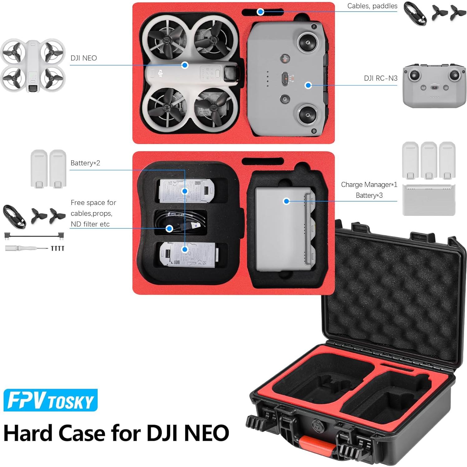 Estuche Duro Impermeable FPVtosky NEO para DJI NEO y Accesorios