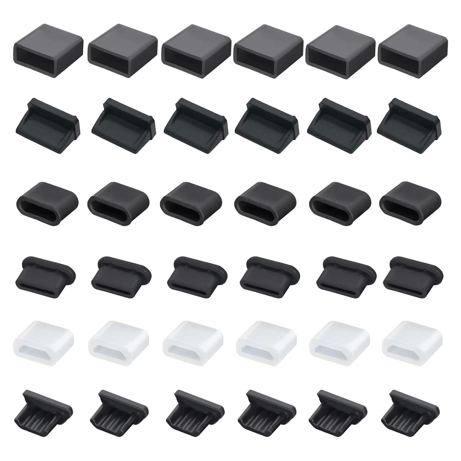 36 PCS 6 Types USB Anti Dust Cover Plugs, USB Type-C Dust Stopper, Silicone Soft Micro USB Cap Port Protector, Anti Dust Cover Protector Plugs Cap for USB A, Micro USB, Type C Ports (36PCS)