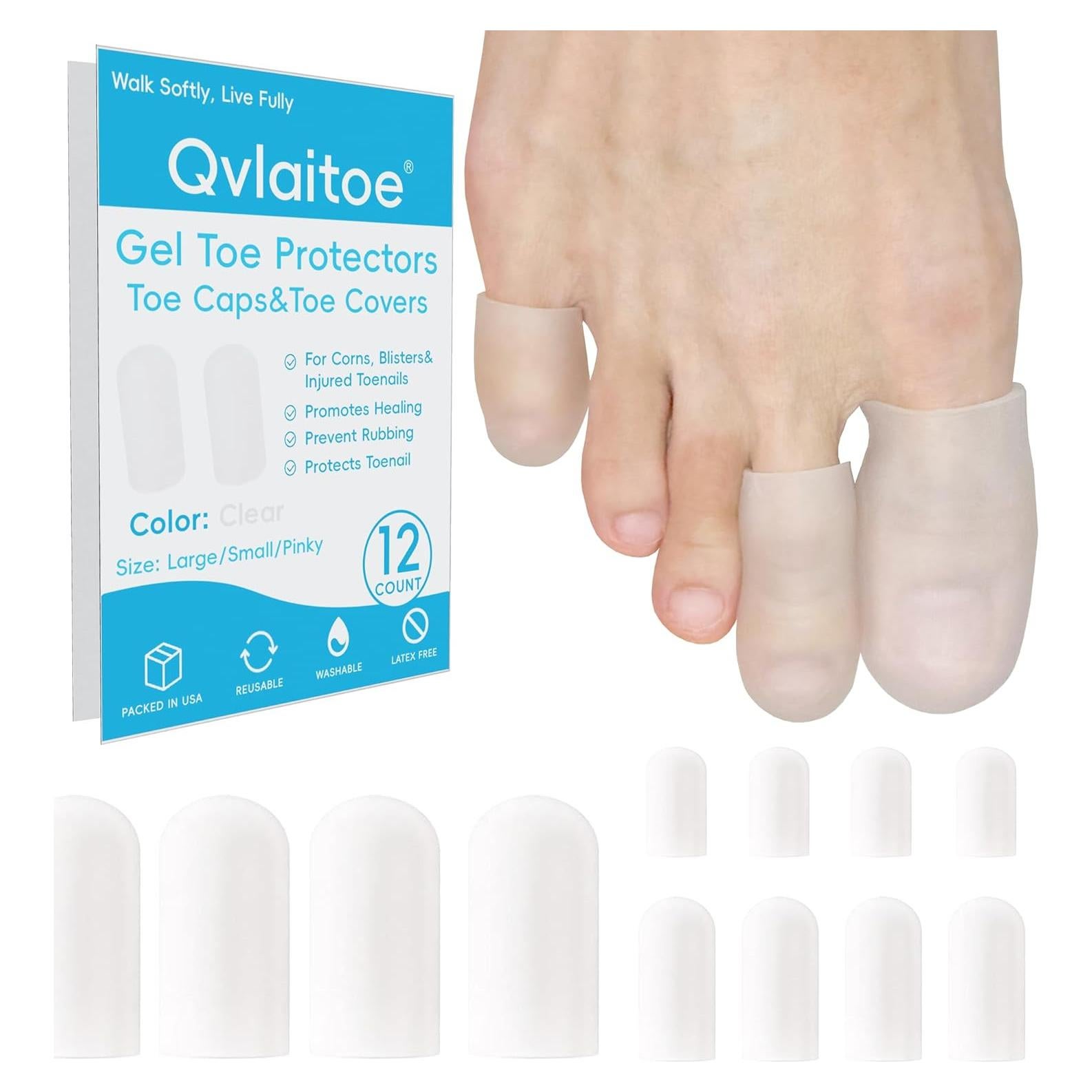 Protectores de Dedos de Silicona Qvlaitoe - Alivio para Uñas Encarnadas y Callos - Paquete de 12