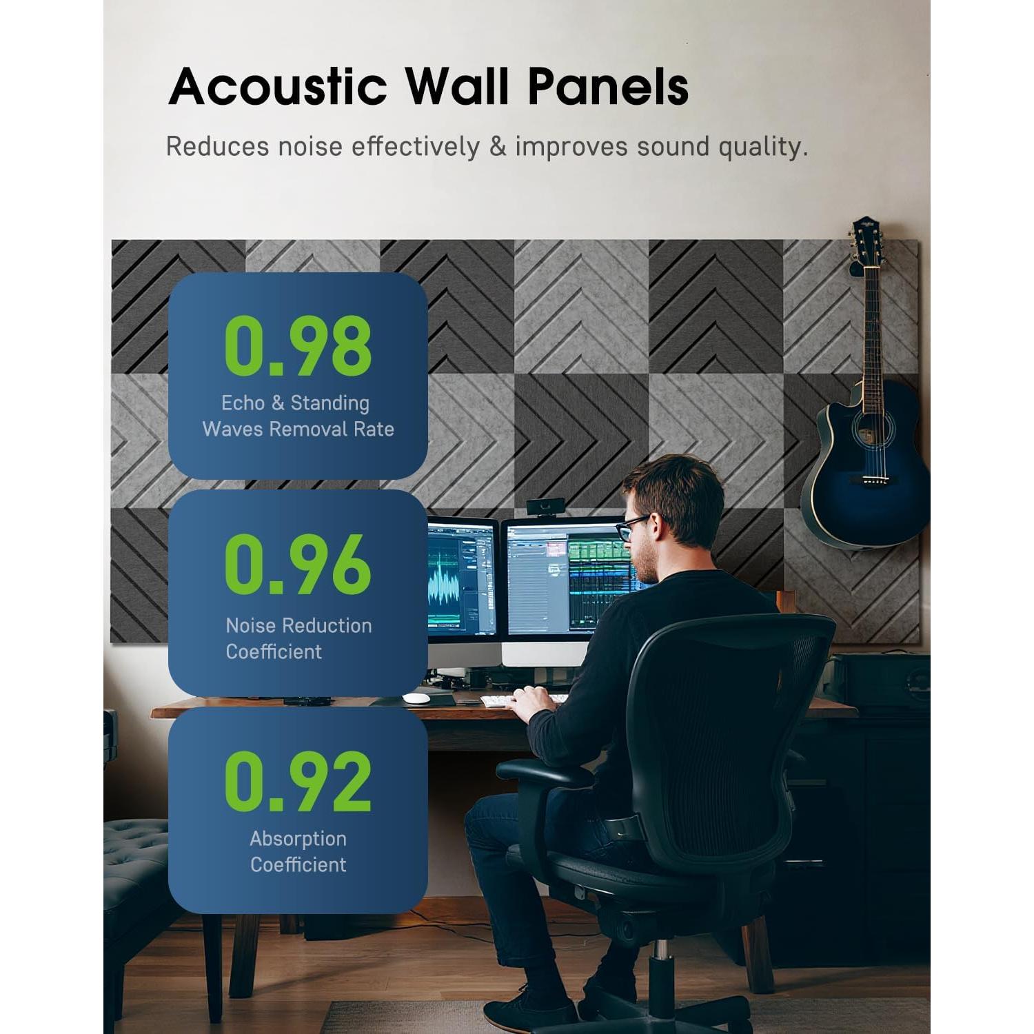 Paneles Acústicos Autoadhesivos Woovio 12 Piezas 30.48x30.48cm