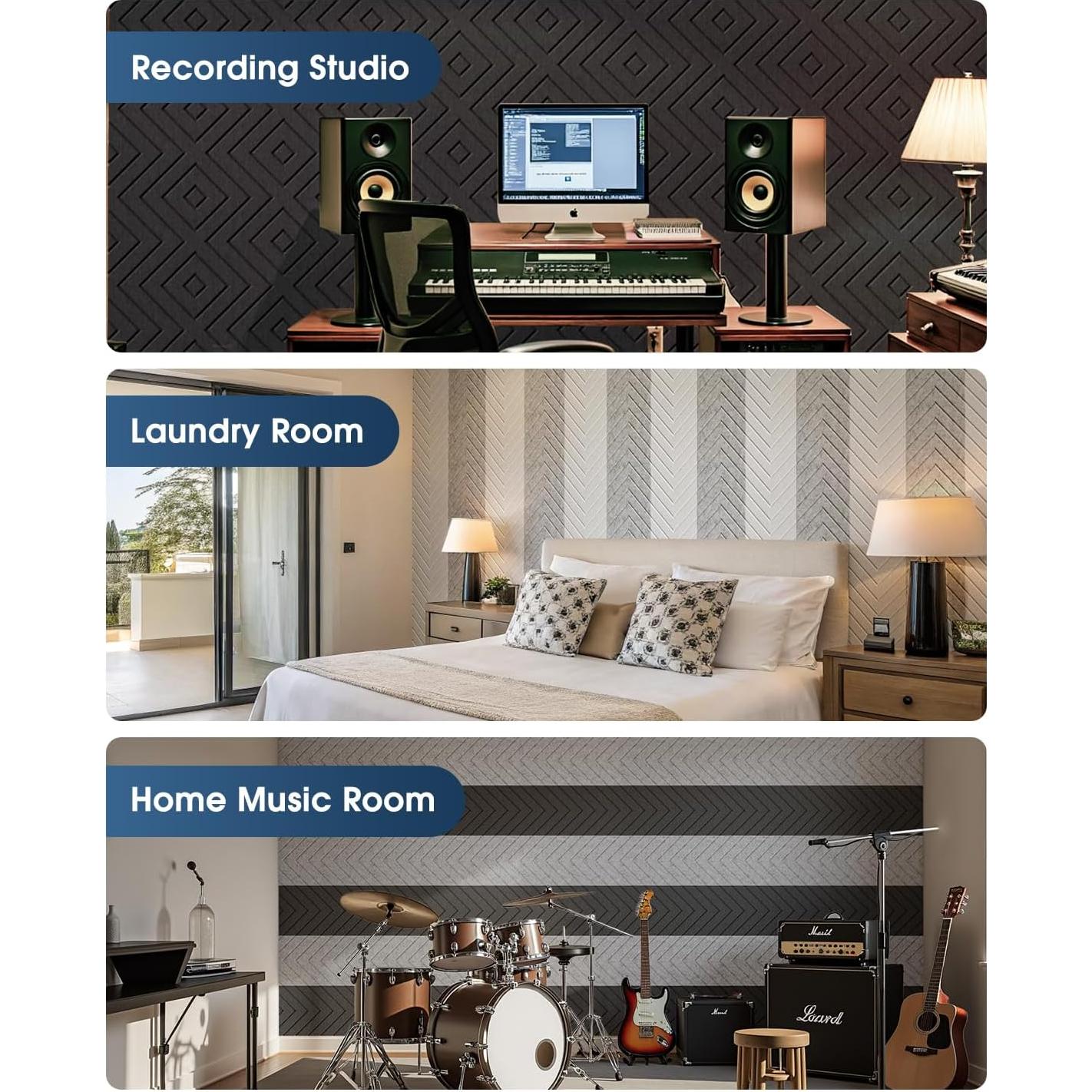 Paneles Acústicos Autoadhesivos Woovio 12 Piezas 30.48x30.48cm