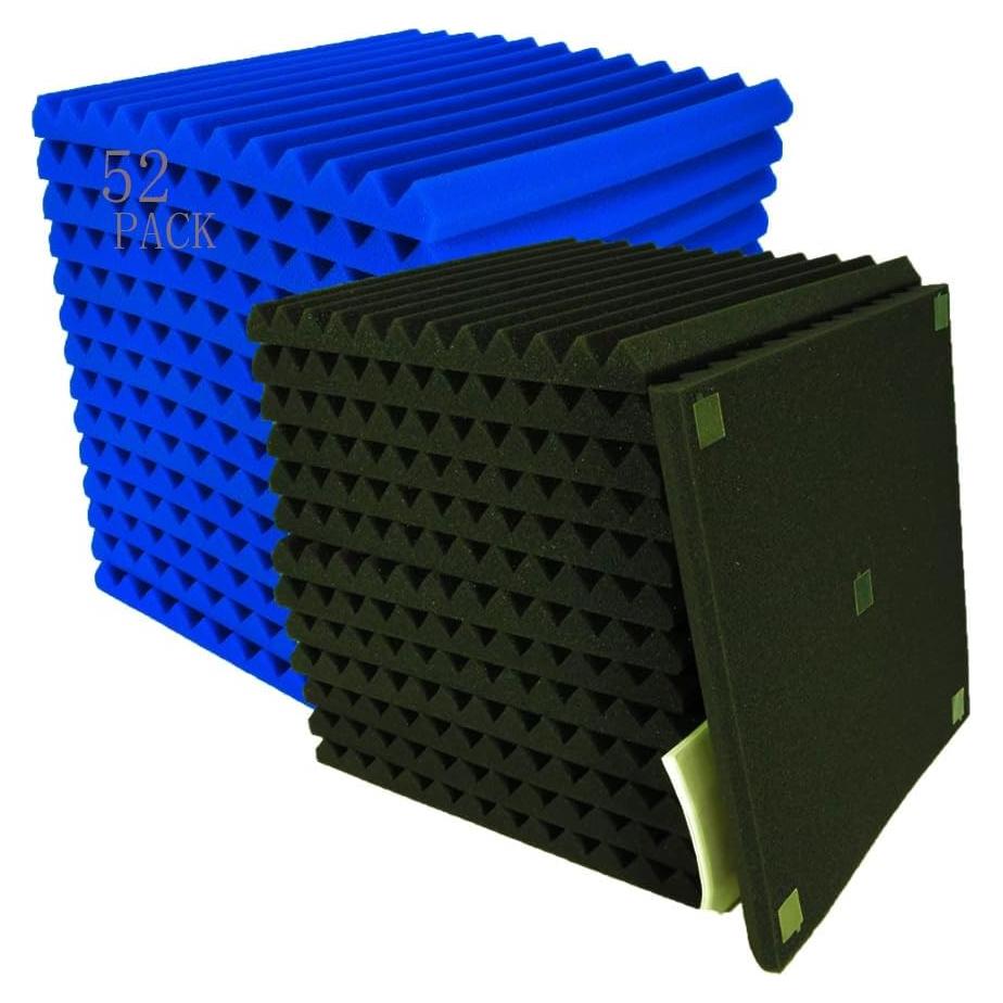 Pack 52 Paneles Acústicos Espuma Aislante 30x30 cm - 24 Azul + 24 Negro