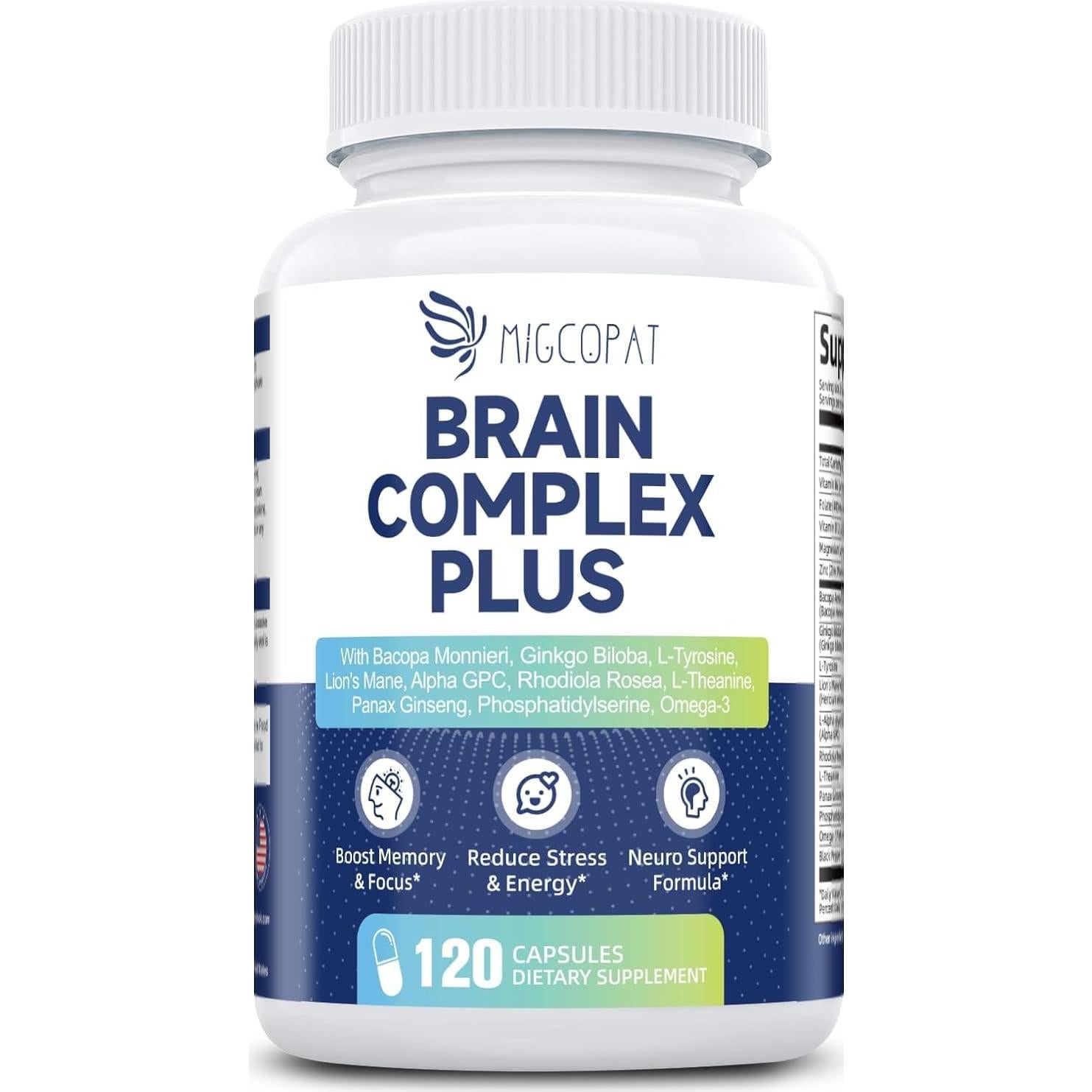 Suplemento Nootrópico Migcopat 120 Cápsulas - Memoria y Enfoque