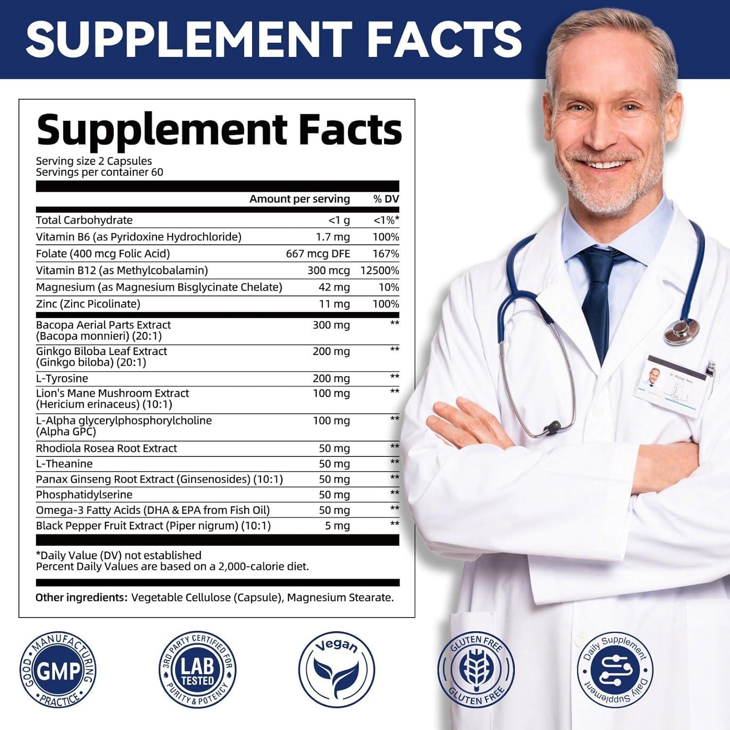 Suplemento Nootrópico Migcopat 120 Cápsulas - Memoria y Enfoque