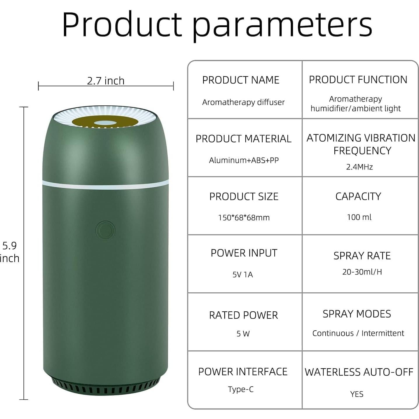 Difusor de Aromaterapia Szyuwolf Mini USB 100ml Verde