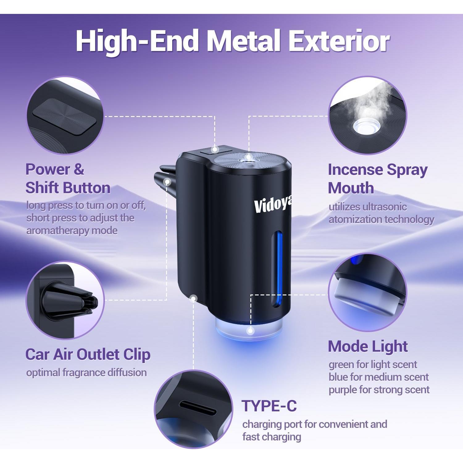 Ambientador de Aire para Auto Vidoya, Difusor Inteligente Negro