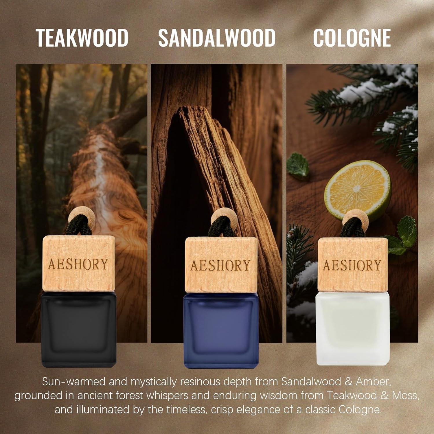 Ambientador de Auto Aeshory Colgante 3 Pack - Sándalo, Teakwood y Colonia