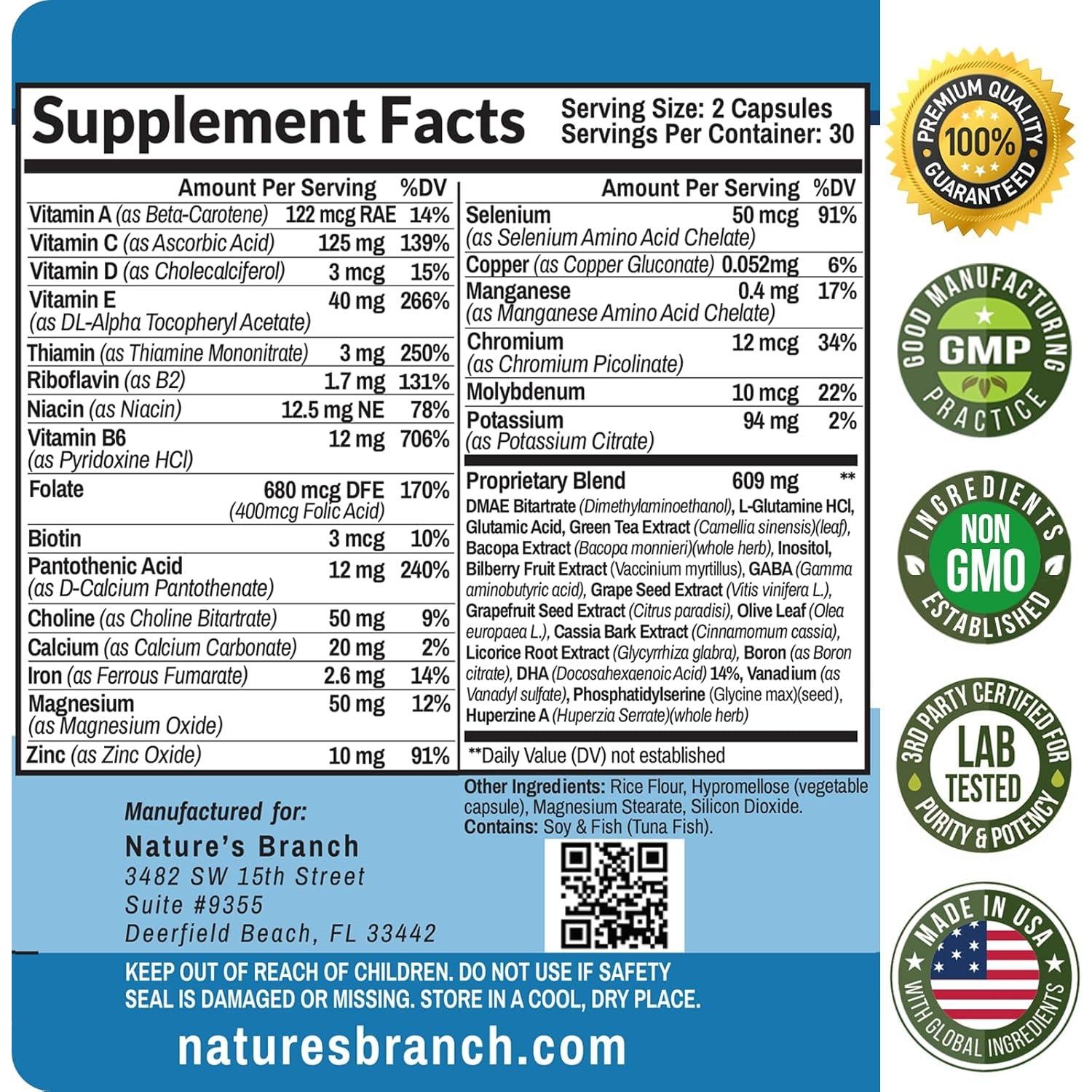 Suplemento Cerebral Nature's Branch 40 en 1 - 60 Cápsulas