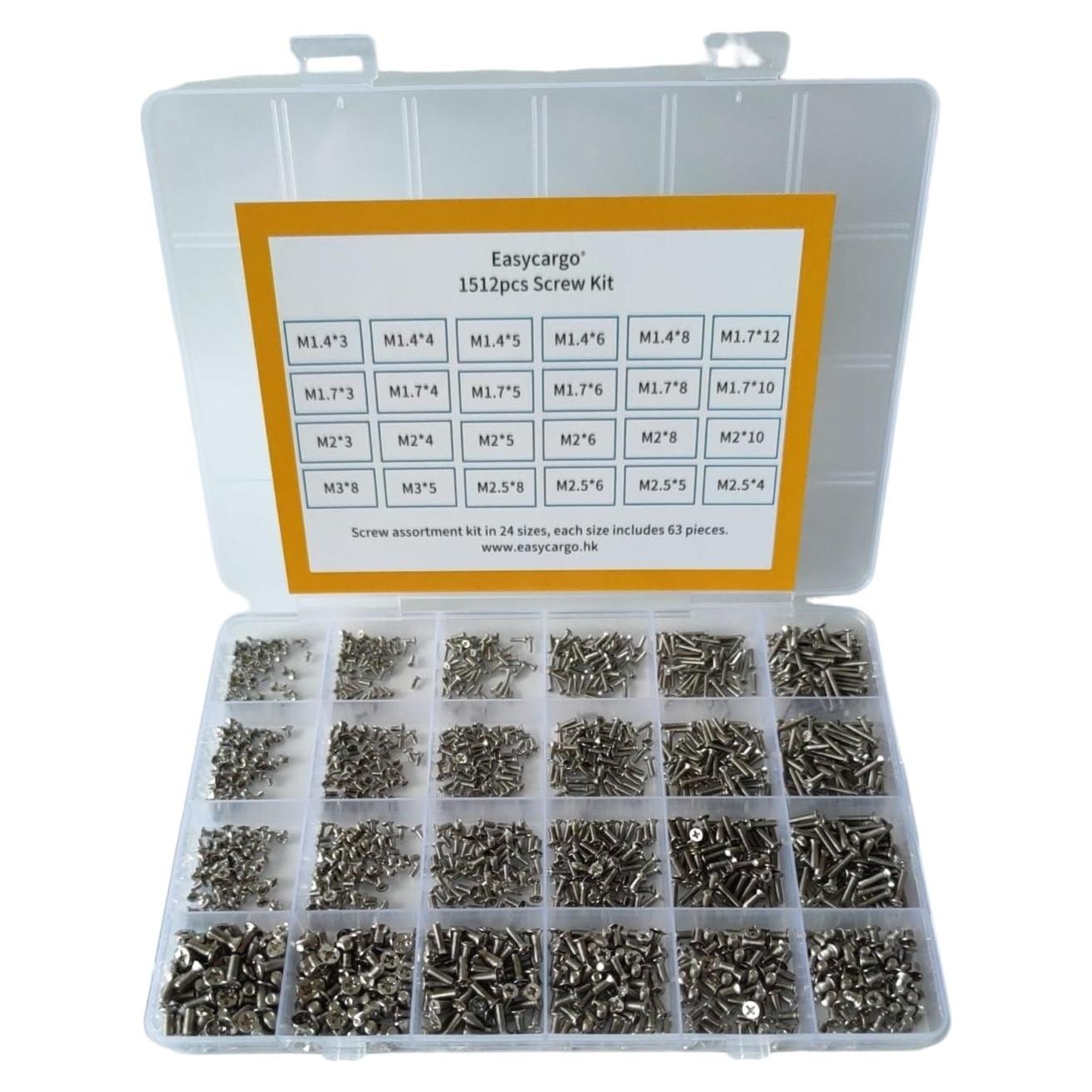 Kit de Tornillos para Laptop Easycargo 1512pcs 24 Tamaños