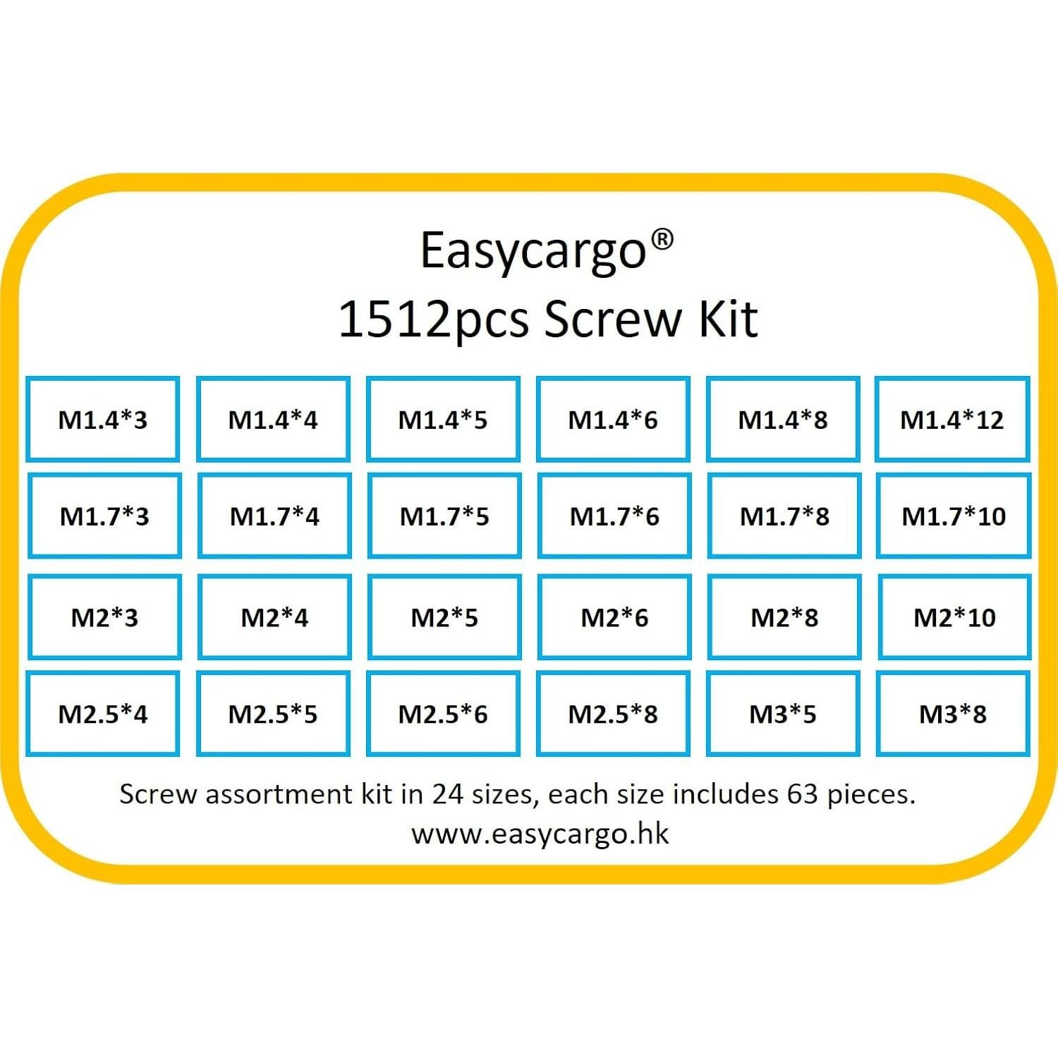 Kit de Tornillos para Laptop Easycargo 1512pcs 24 Tamaños