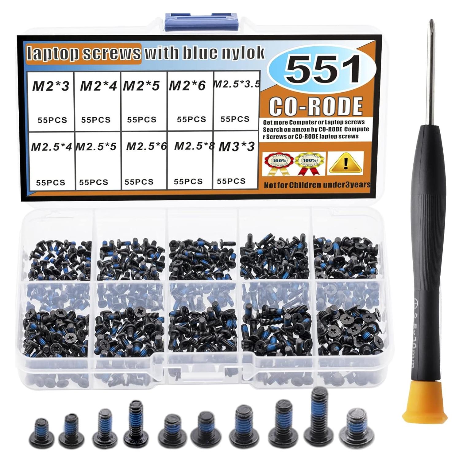 Kit de Tornillos para Laptop CO-RODE 551 Piezas con Destornillador