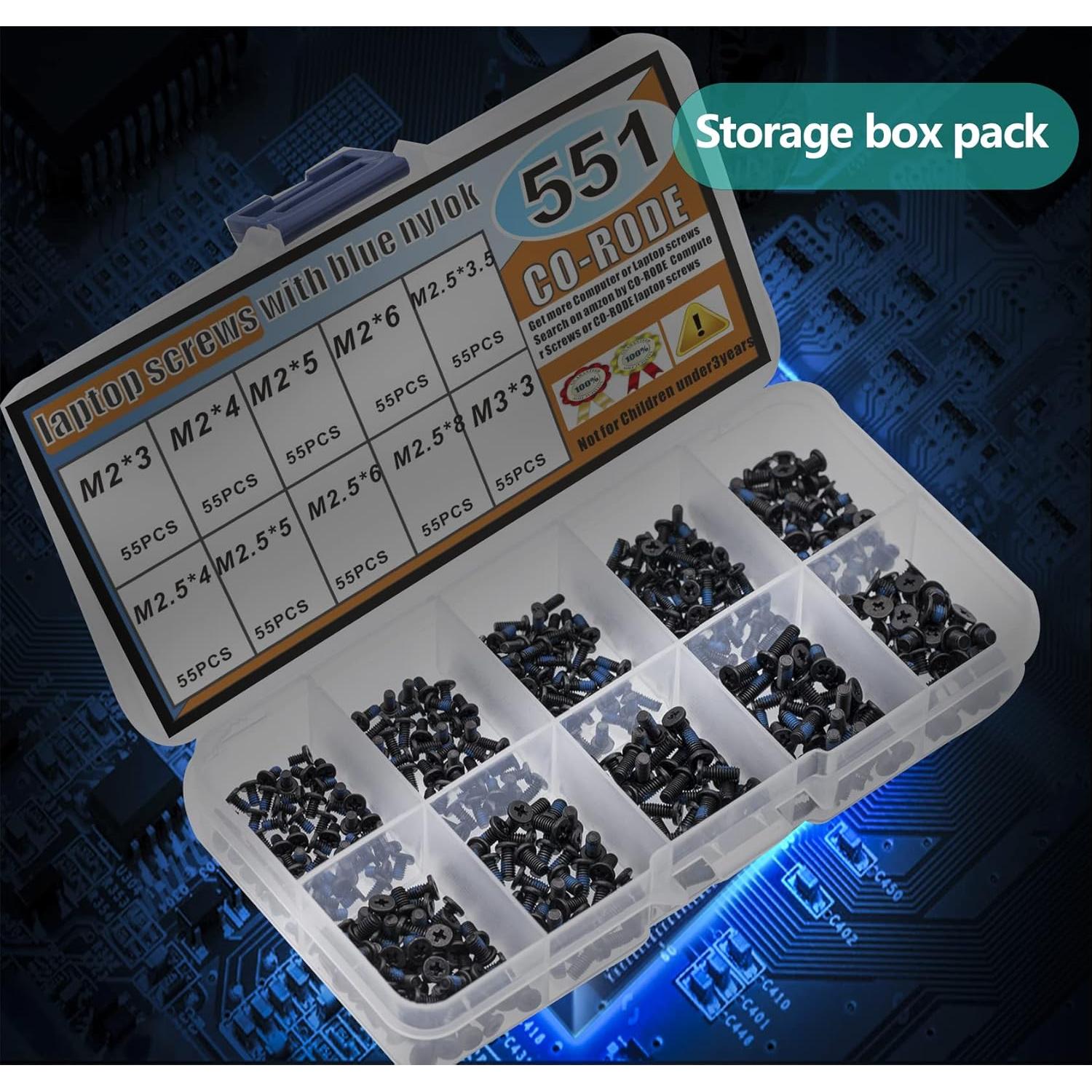 Kit de Tornillos para Laptop CO-RODE 551 Piezas con Destornillador