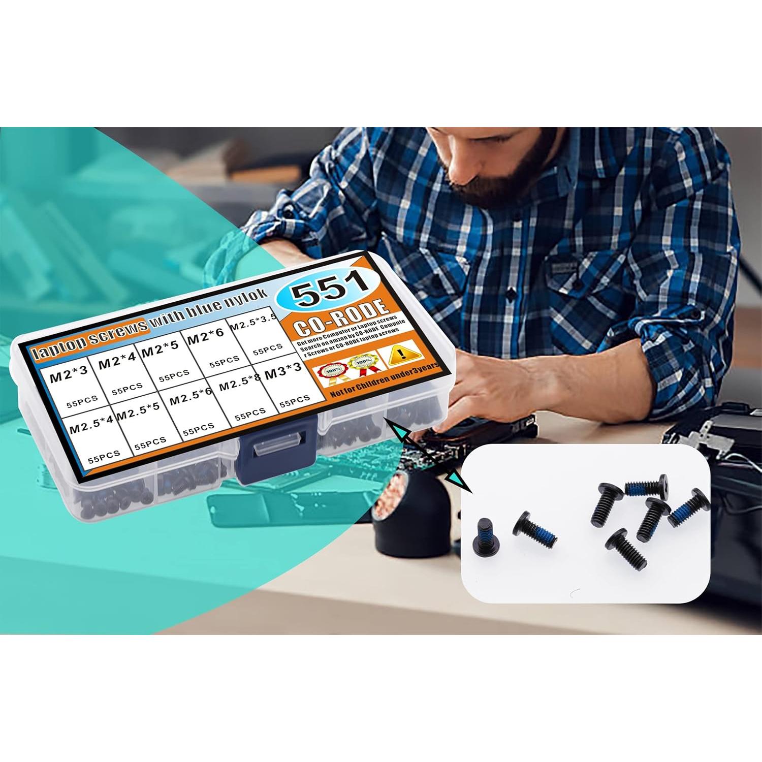 Kit de Tornillos para Laptop CO-RODE 551 Piezas con Destornillador