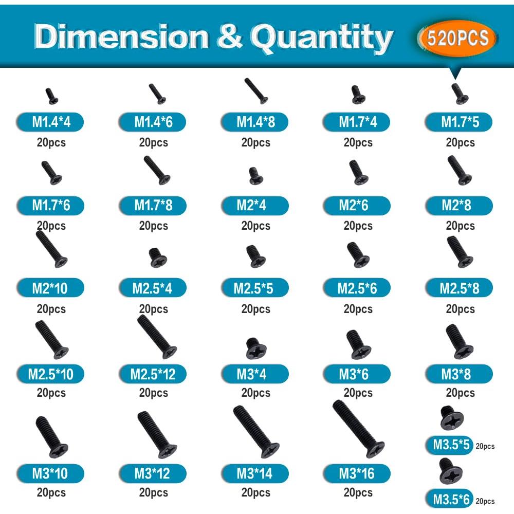Kit de Tornillos de Reemplazo OURUI 520pcs para Laptop