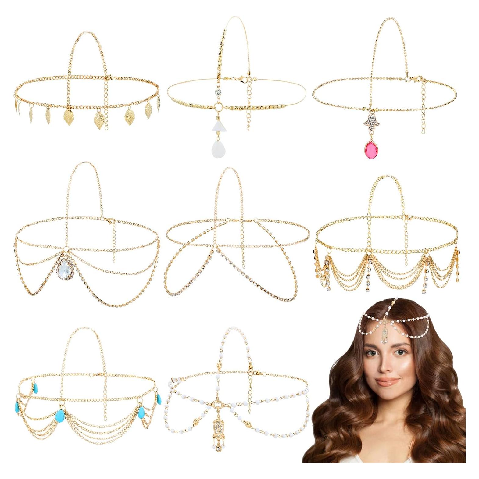 Cadenas de Cabeza Doradas Dizila - 8 Piezas Boho con Strass