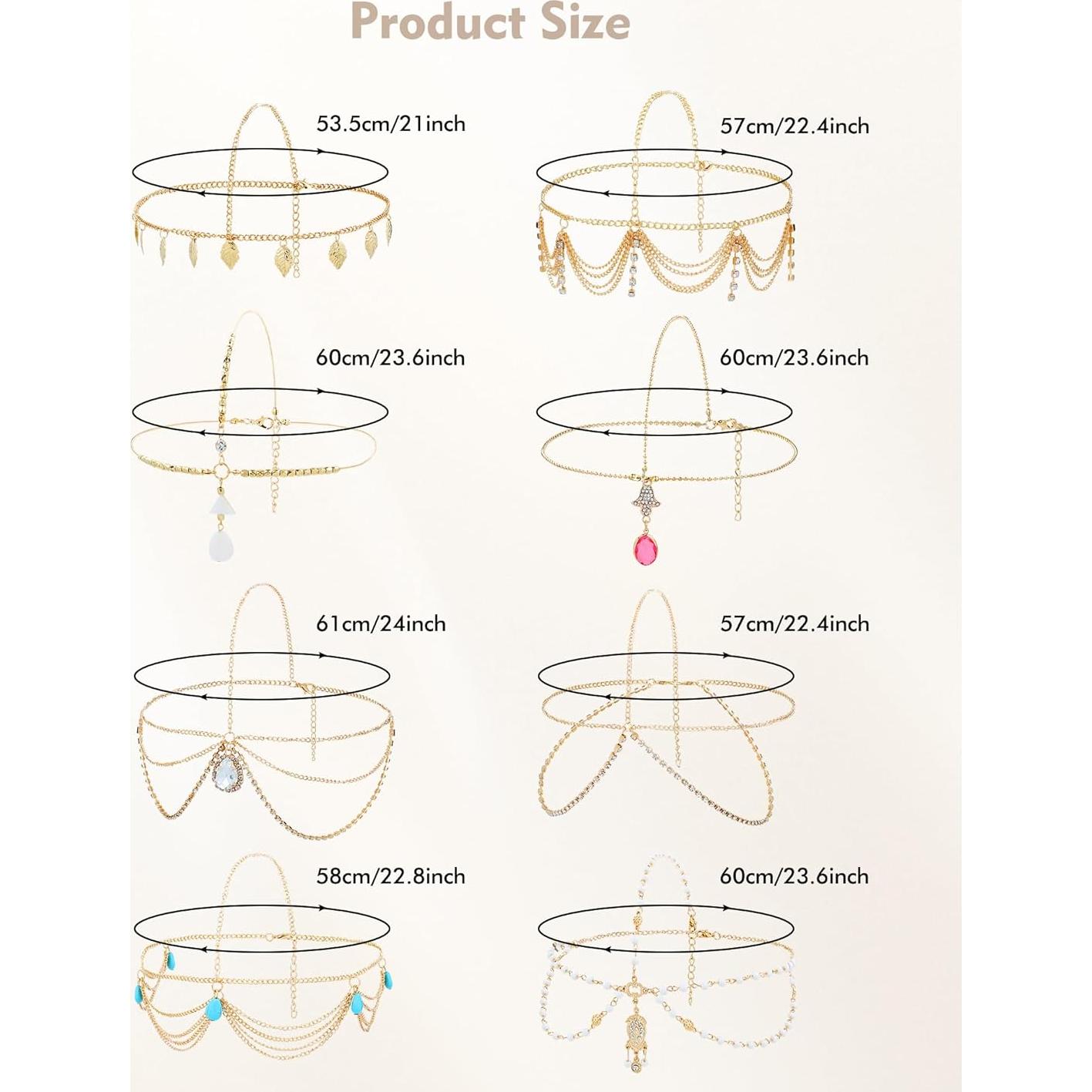 Cadenas de Cabeza Doradas Dizila - 8 Piezas Boho con Strass