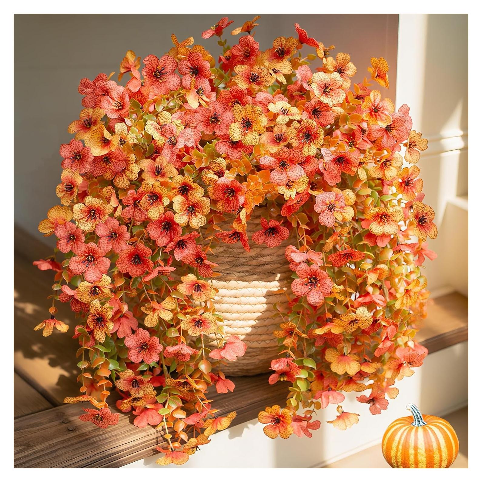 Flores Artificiales HyeFlora Otoño 2Pcs Naranja Amarillo 33cm