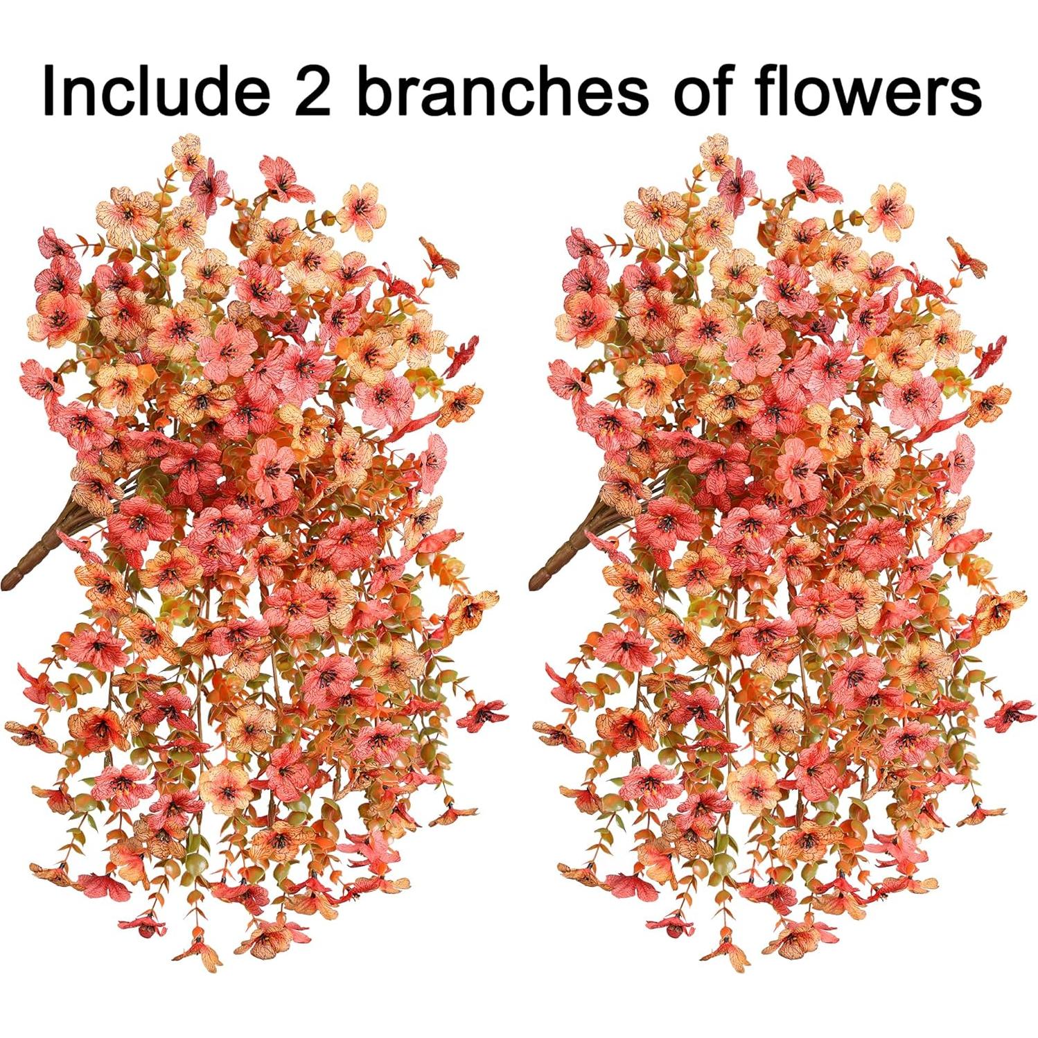 Flores Artificiales HyeFlora Otoño 2Pcs Naranja Amarillo 33cm