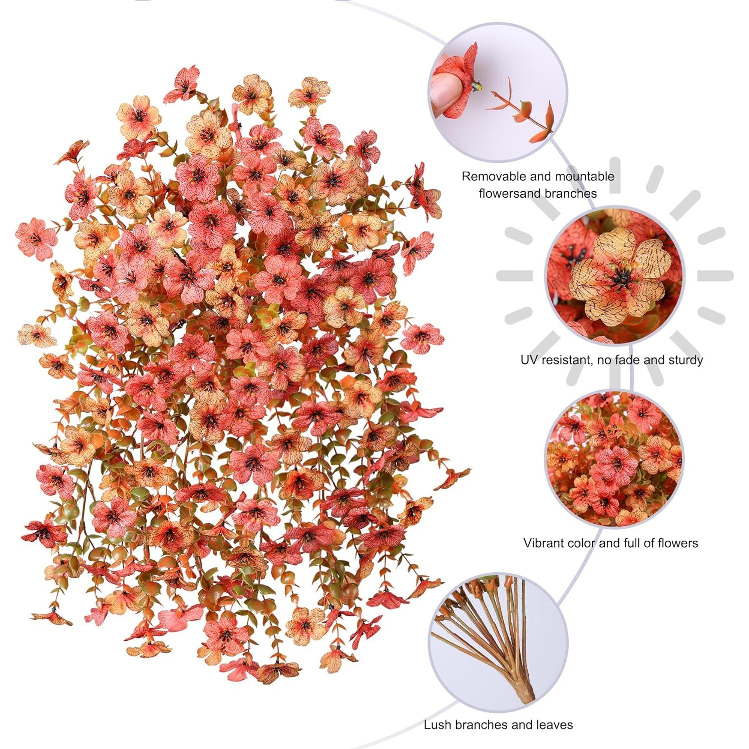 Flores Artificiales HyeFlora Otoño 2Pcs Naranja Amarillo 33cm