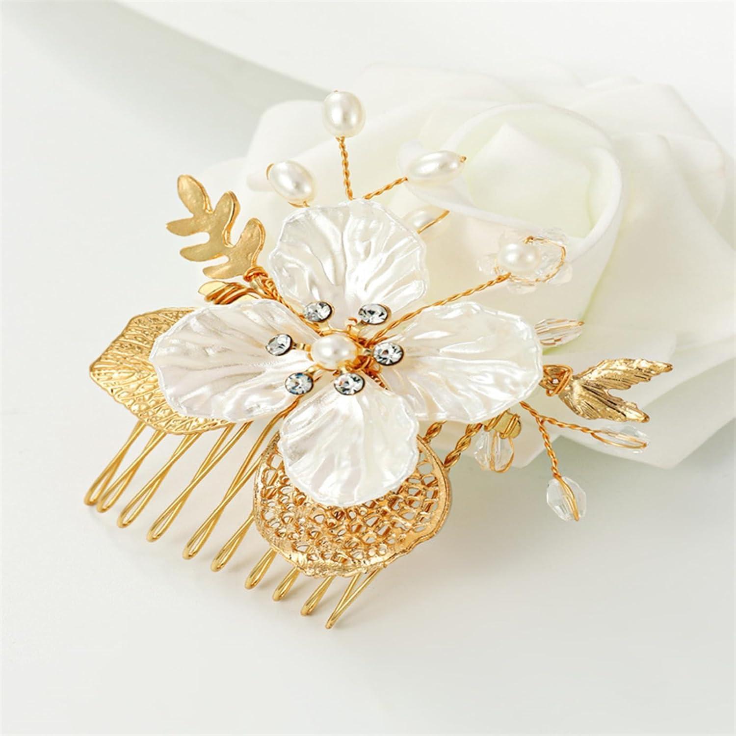 3 Horquillas de Boda Doradas con Perlas y Cristales SHEHARUHI