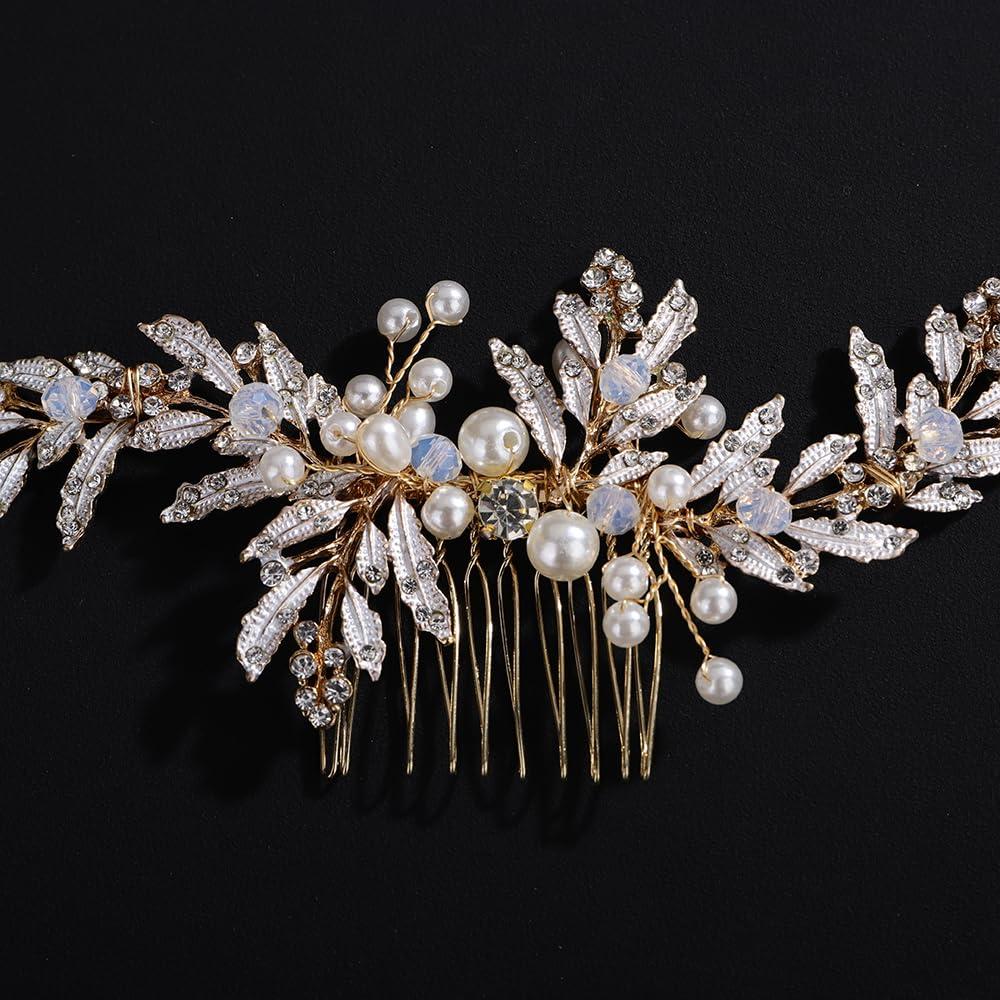 Peina de Novia Wekicici con Perlas y Rhinestones 13x6cm