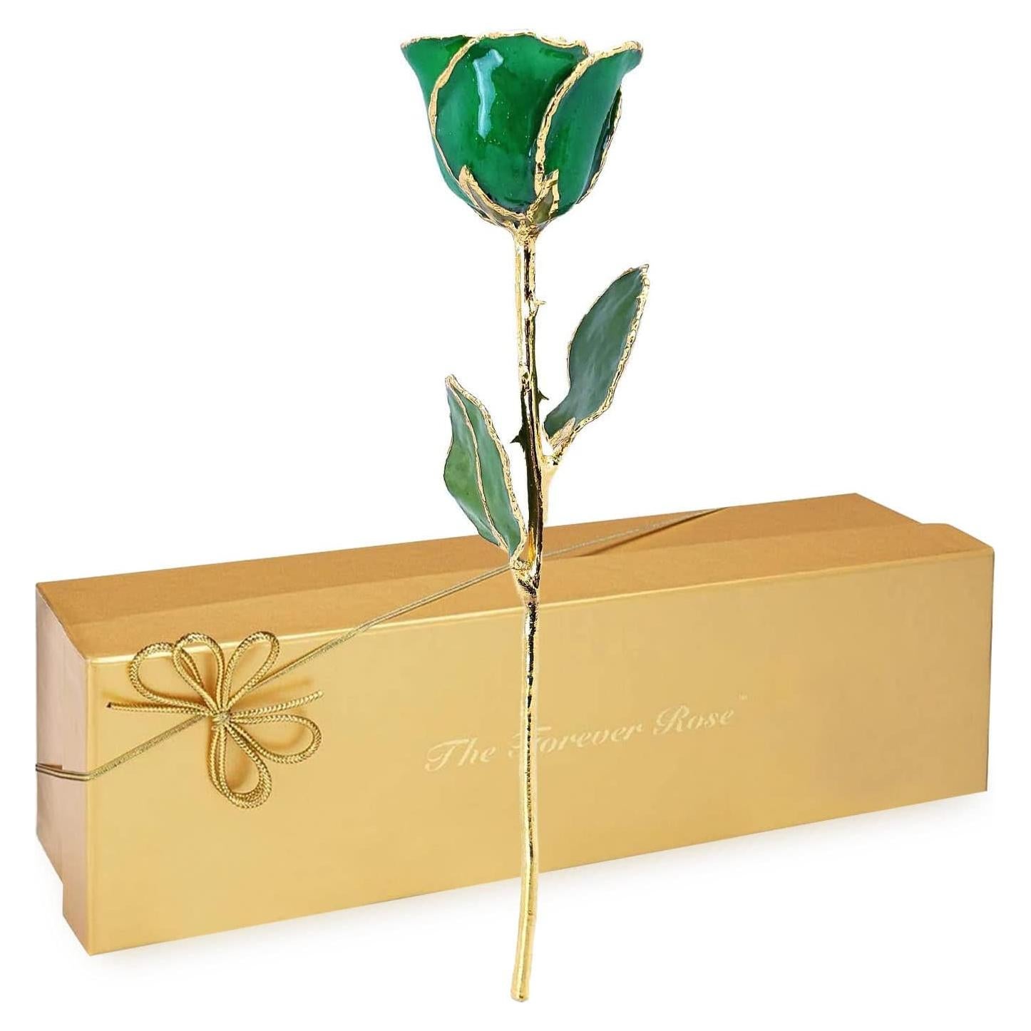 Rosa Eterna de Oro 24K - Esmeralda de Mayo en Caja de Regalo