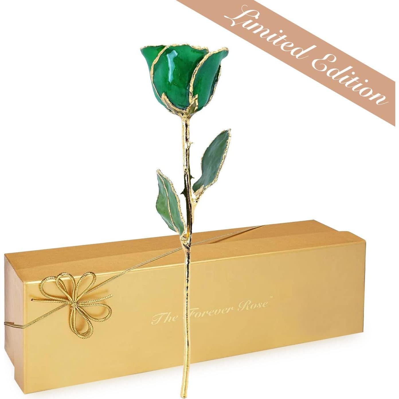 Rosa Eterna de Oro 24K - Esmeralda de Mayo en Caja de Regalo