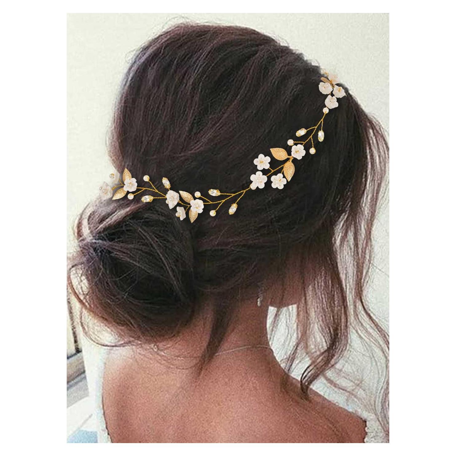 Diadema de Flores Dorada ASOOLL para Novias y Damas de Honor