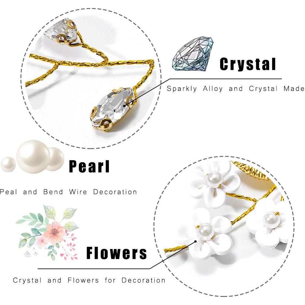 Diadema de Flores Dorada ASOOLL para Novias y Damas de Honor