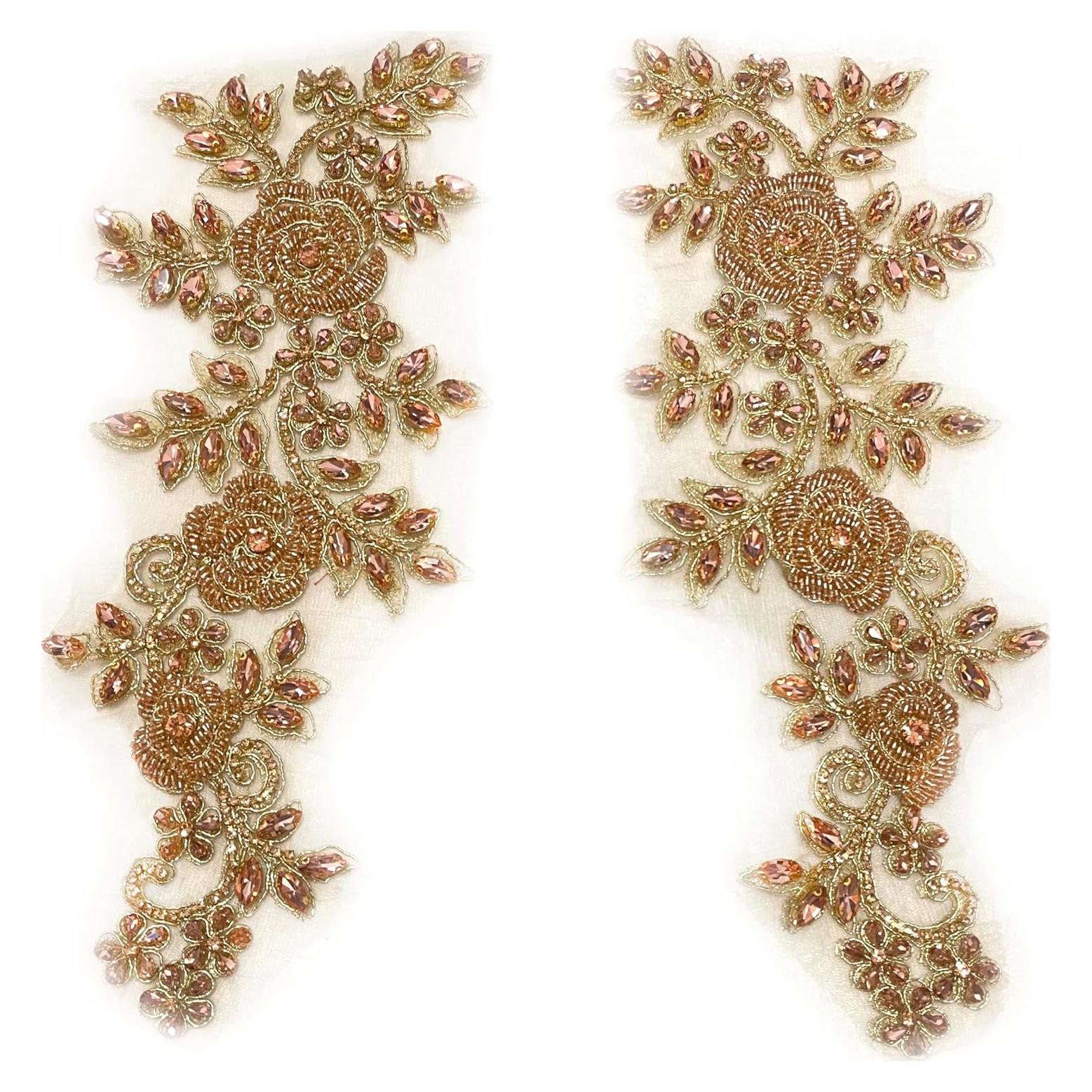 Aplique de Flores y Hojas de Perlas Labellezalady 15x36cm