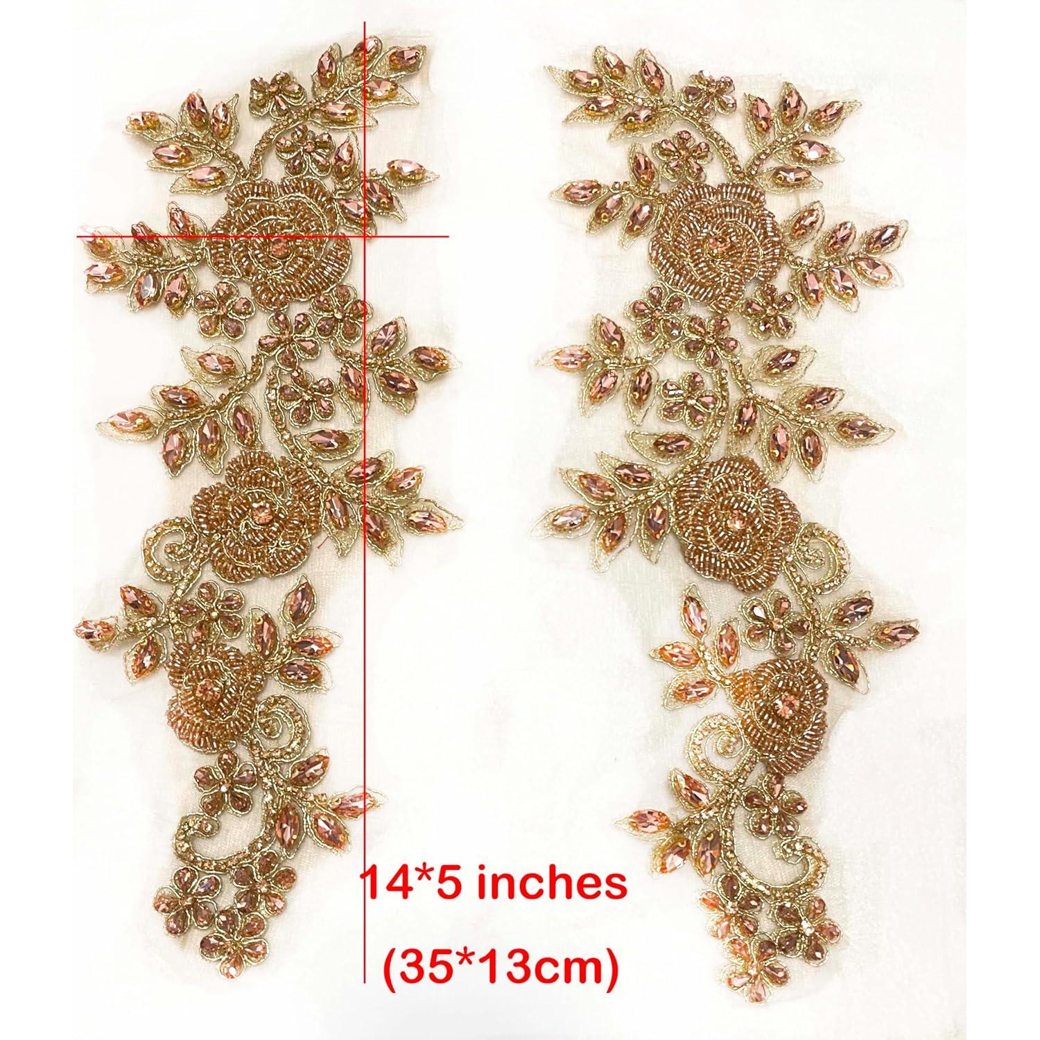 Aplique de Flores y Hojas de Perlas Labellezalady 15x36cm