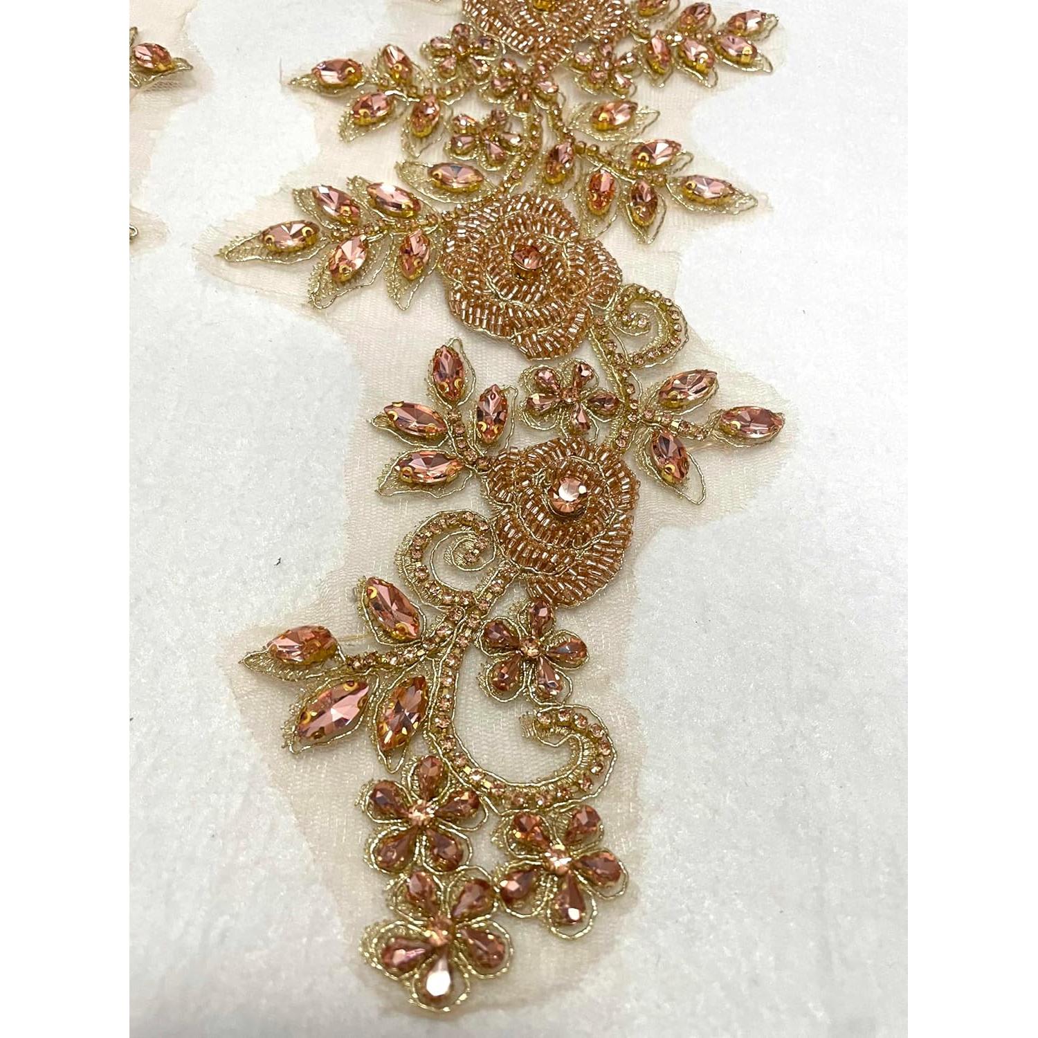 Aplique de Flores y Hojas de Perlas Labellezalady 15x36cm