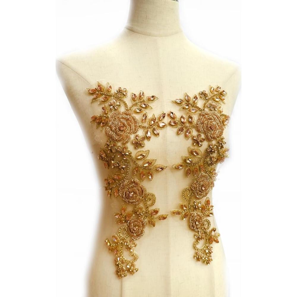 Aplique de Flores y Hojas de Perlas Labellezalady 15x36cm