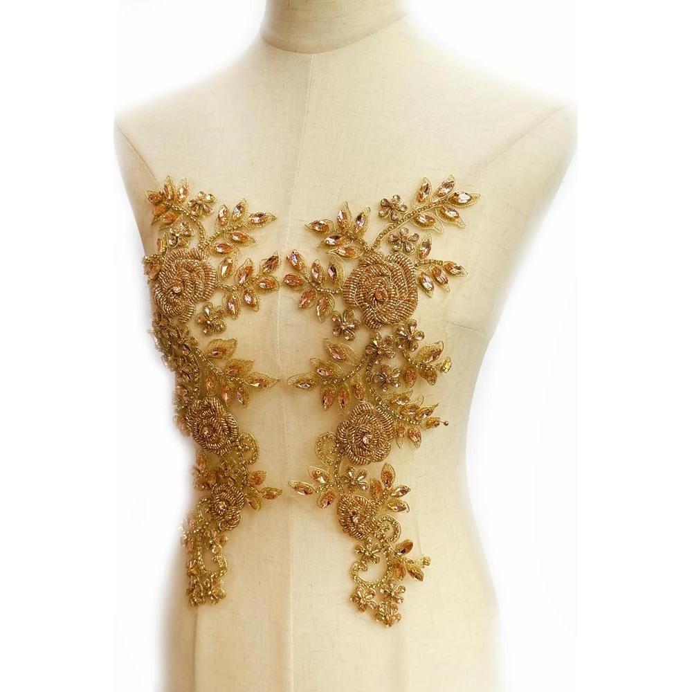 Aplique de Flores y Hojas de Perlas Labellezalady 15x36cm