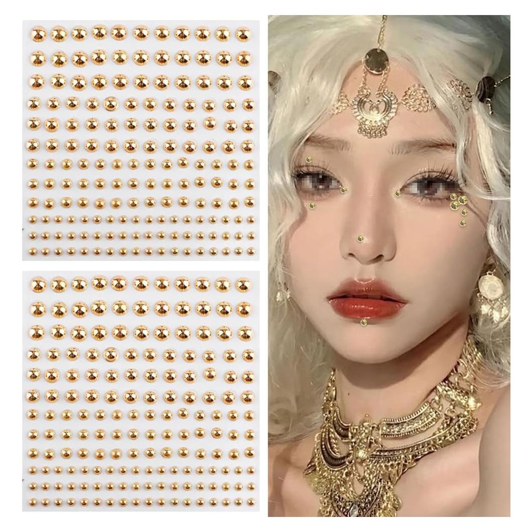 Calcomanías Falsas de Piercing Labial QUUPY - 2 Hojas Doradas