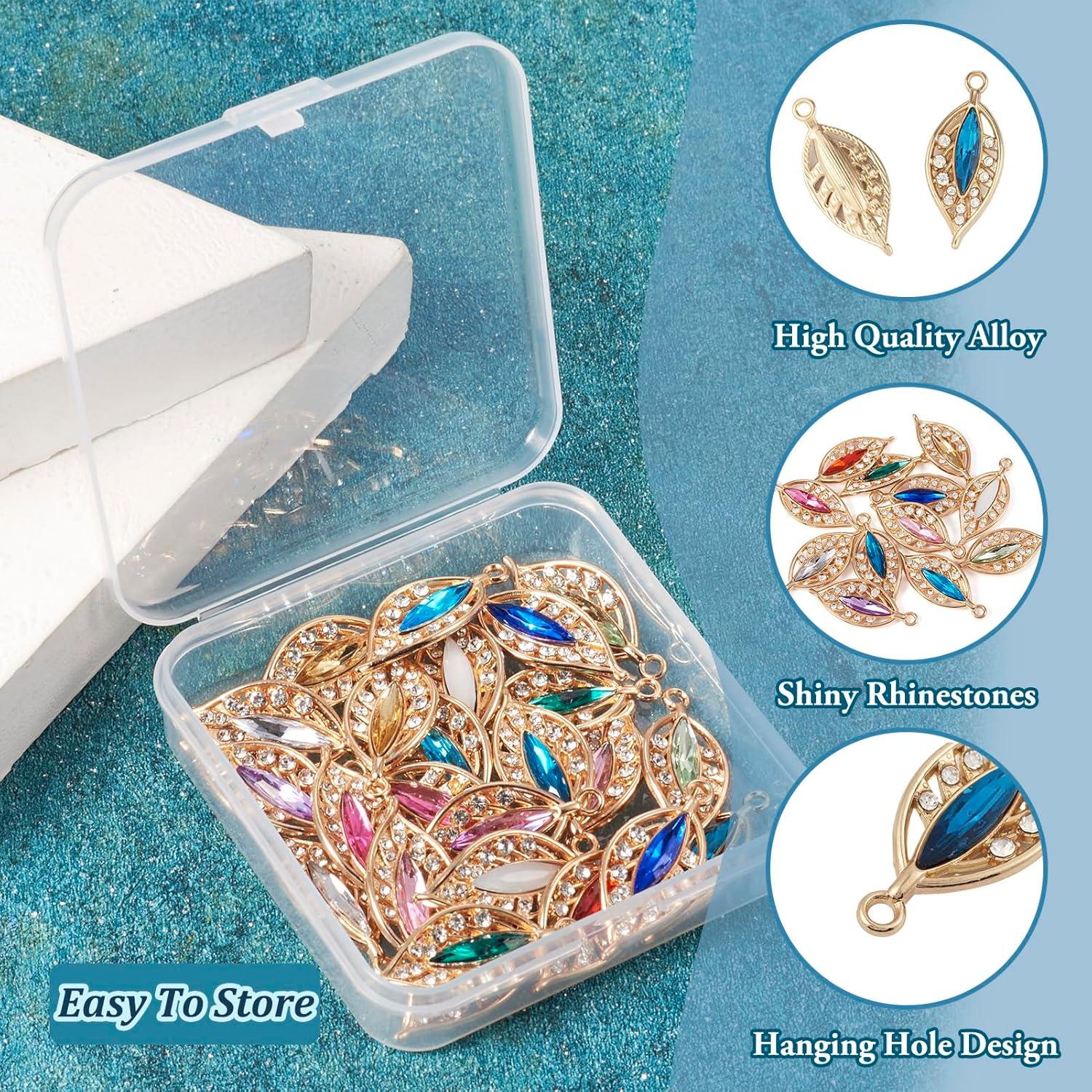 Encantos de Hoja de Rhinestone Coloridos 24 Piezas 13x31mm