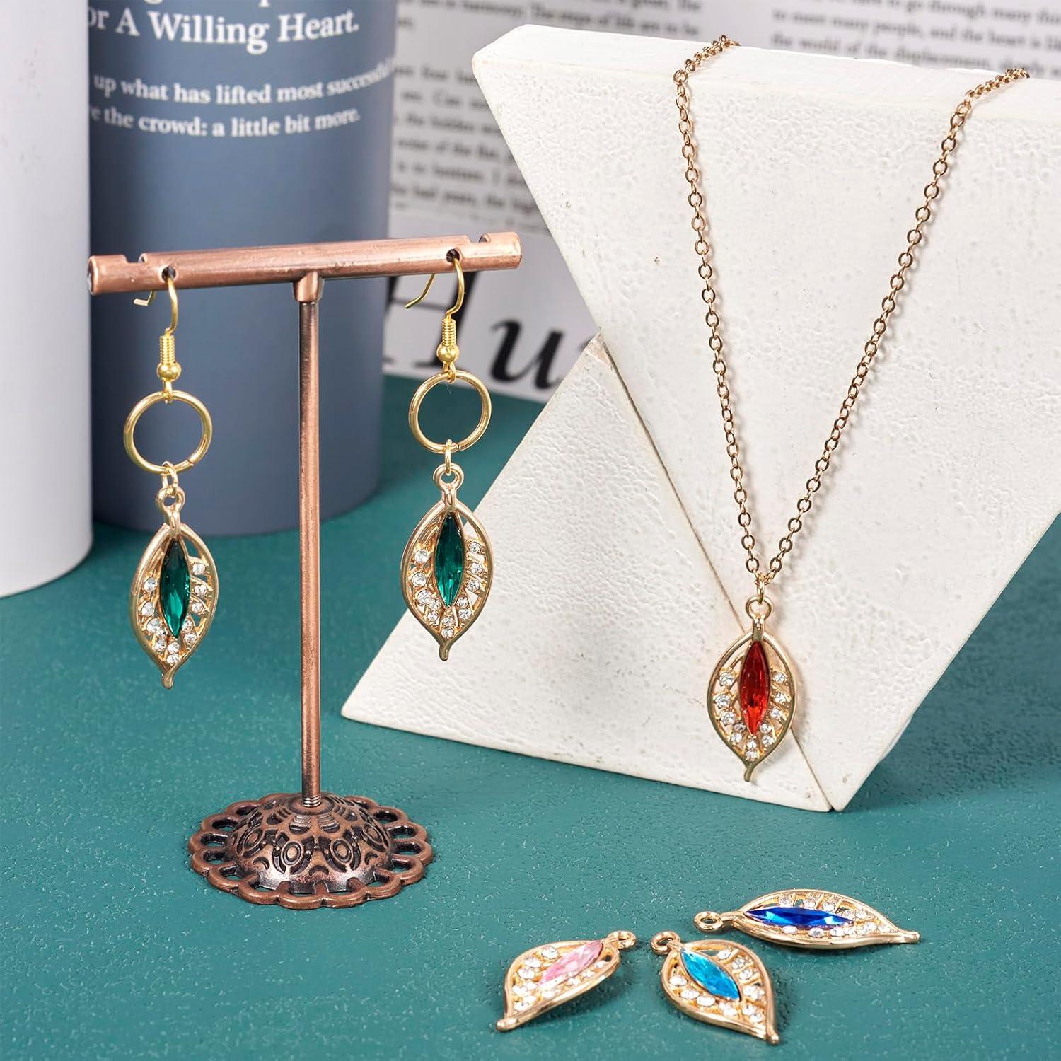 Encantos de Hoja de Rhinestone Coloridos 24 Piezas 13x31mm