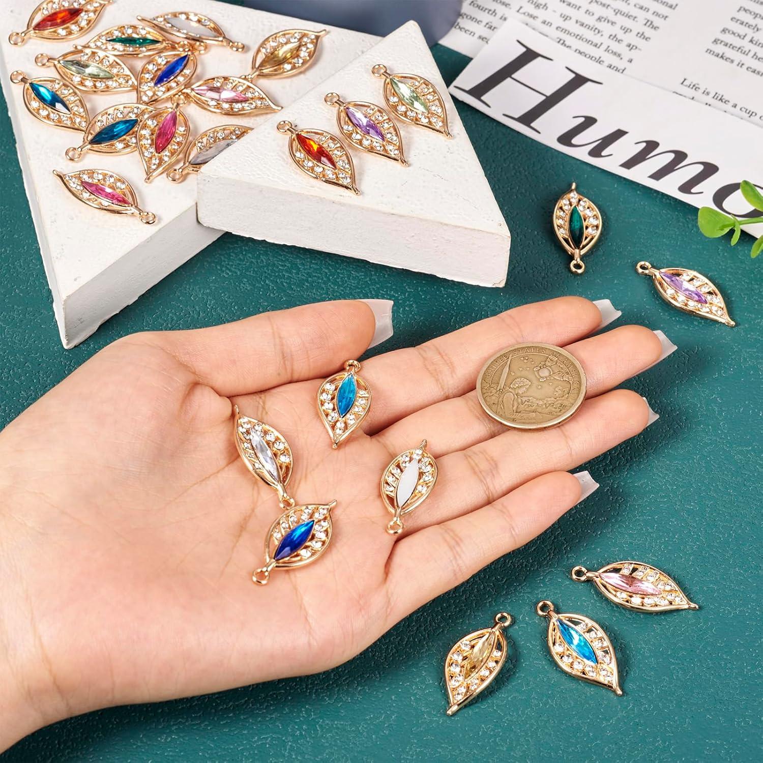 Encantos de Hoja de Rhinestone Coloridos 24 Piezas 13x31mm