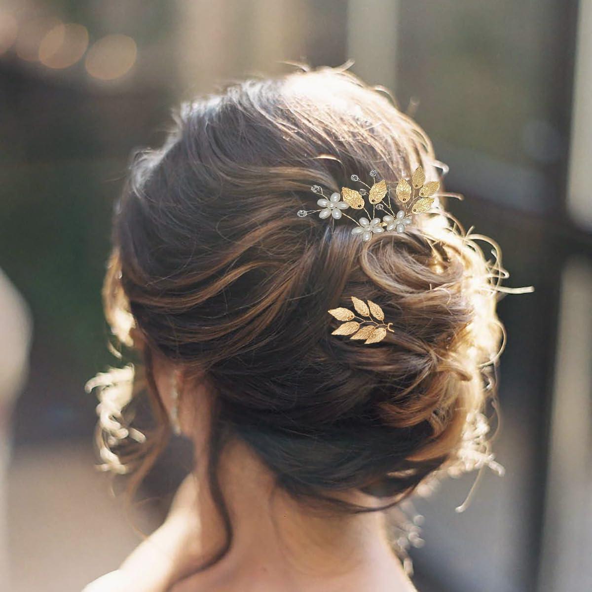 10 Horquillas de Novia Doradas BOYIVI con Perlas y Rhinestones