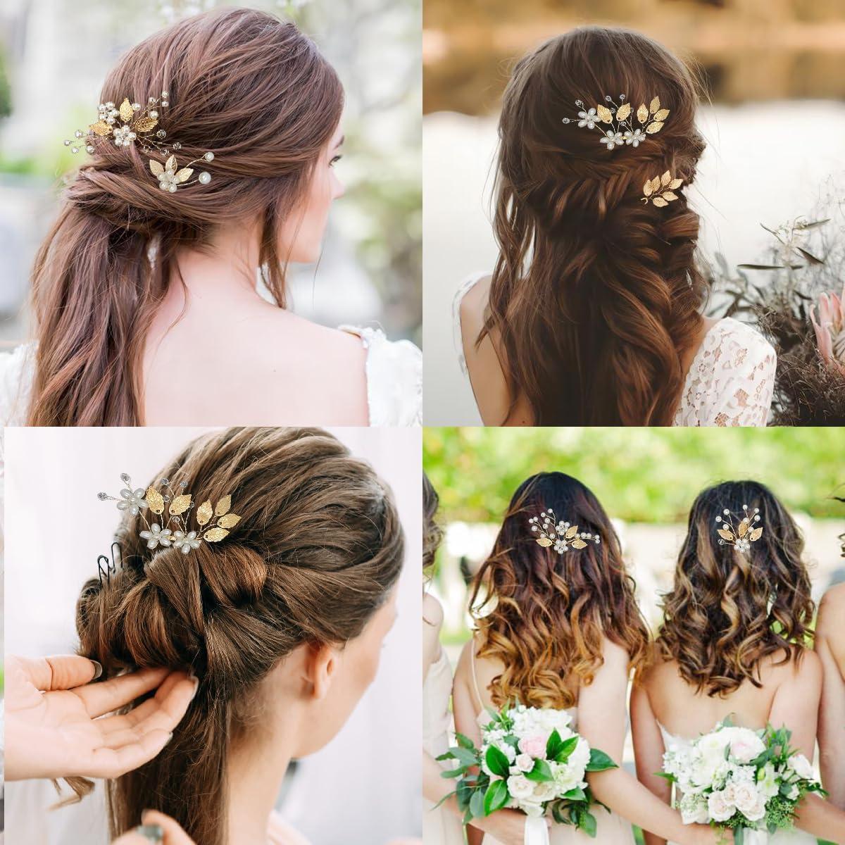 10 Horquillas de Novia Doradas BOYIVI con Perlas y Rhinestones