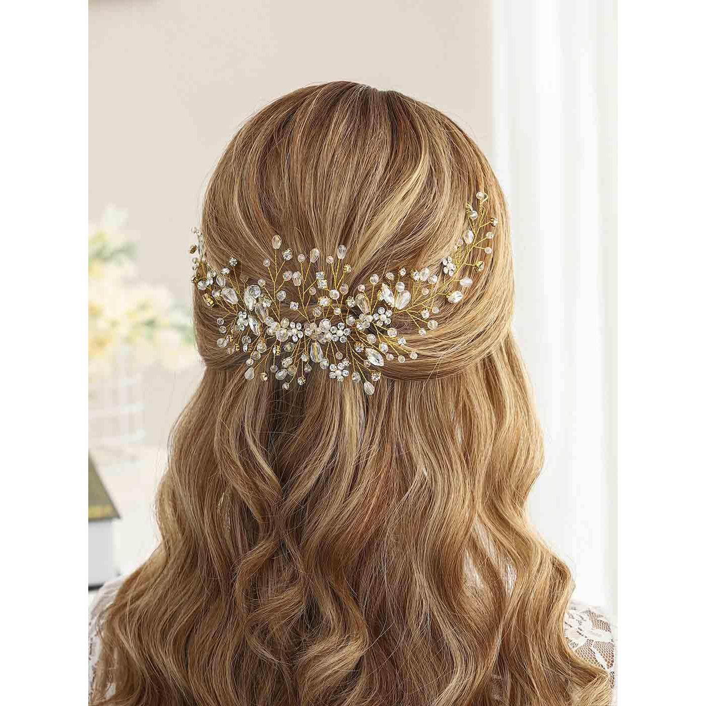 Tocado nupcial Unicra de flores y strass dorado 25 cm