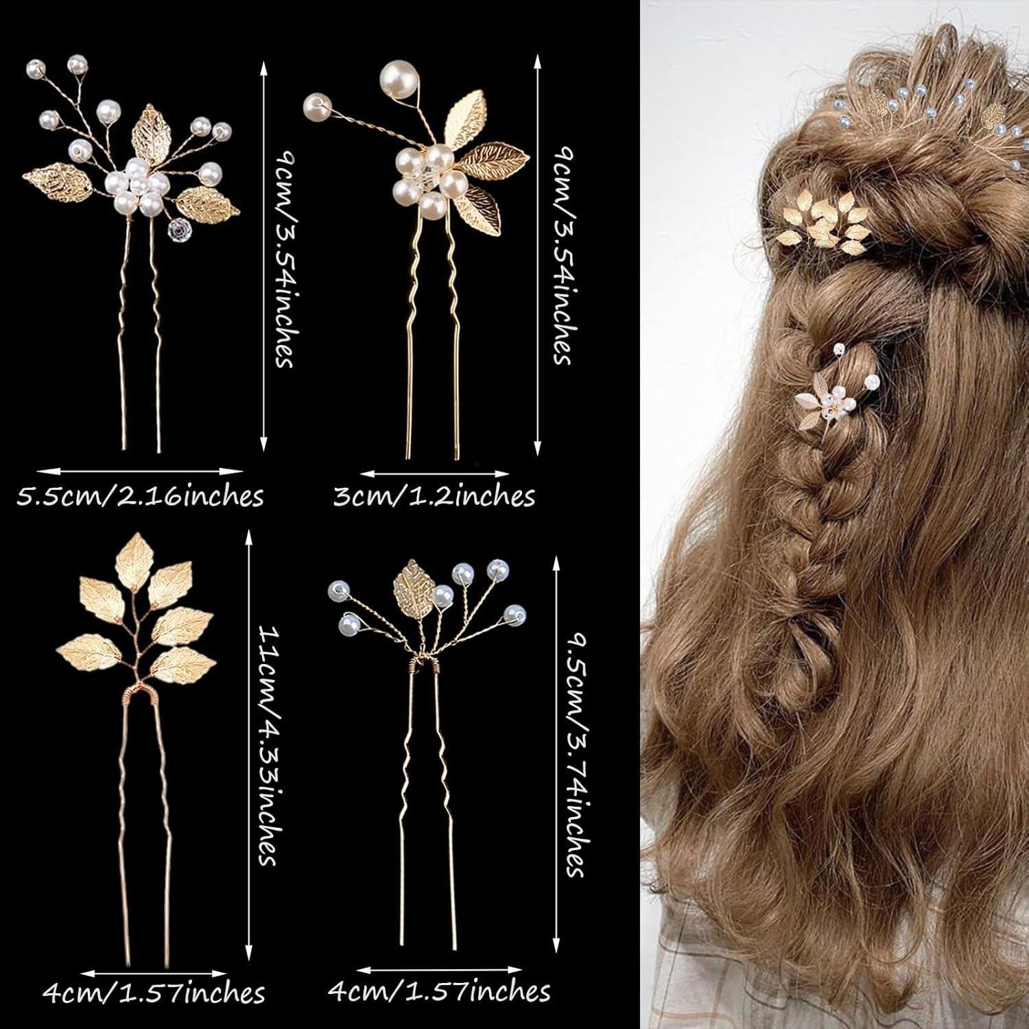 5 Accesorios de Cabello de Novia REDANHA - Horquillas y Peine Dorado