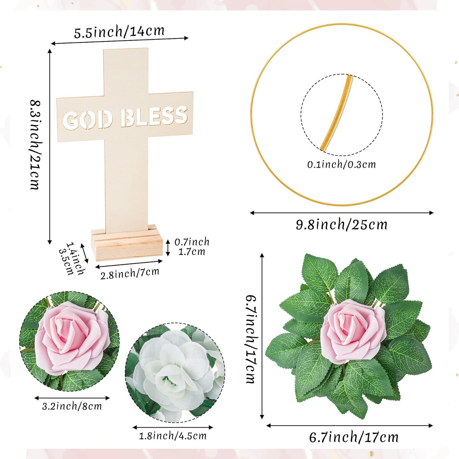 Corona Floral Dorada WATINC con Cruces y Rosas Falsas 25 cm