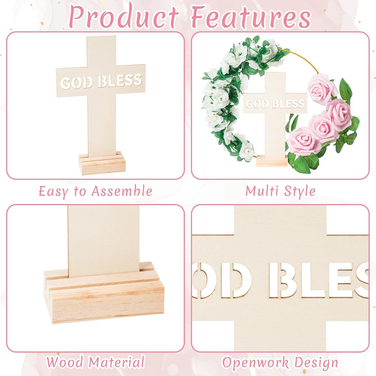 Corona Floral Dorada WATINC con Cruces y Rosas Falsas 25 cm