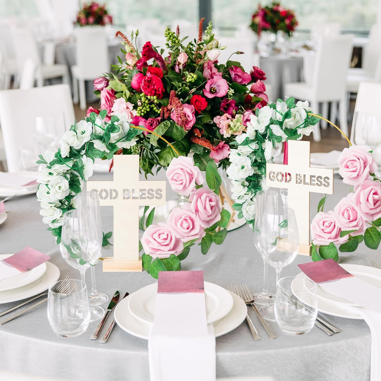 Corona Floral Dorada WATINC con Cruces y Rosas Falsas 25 cm