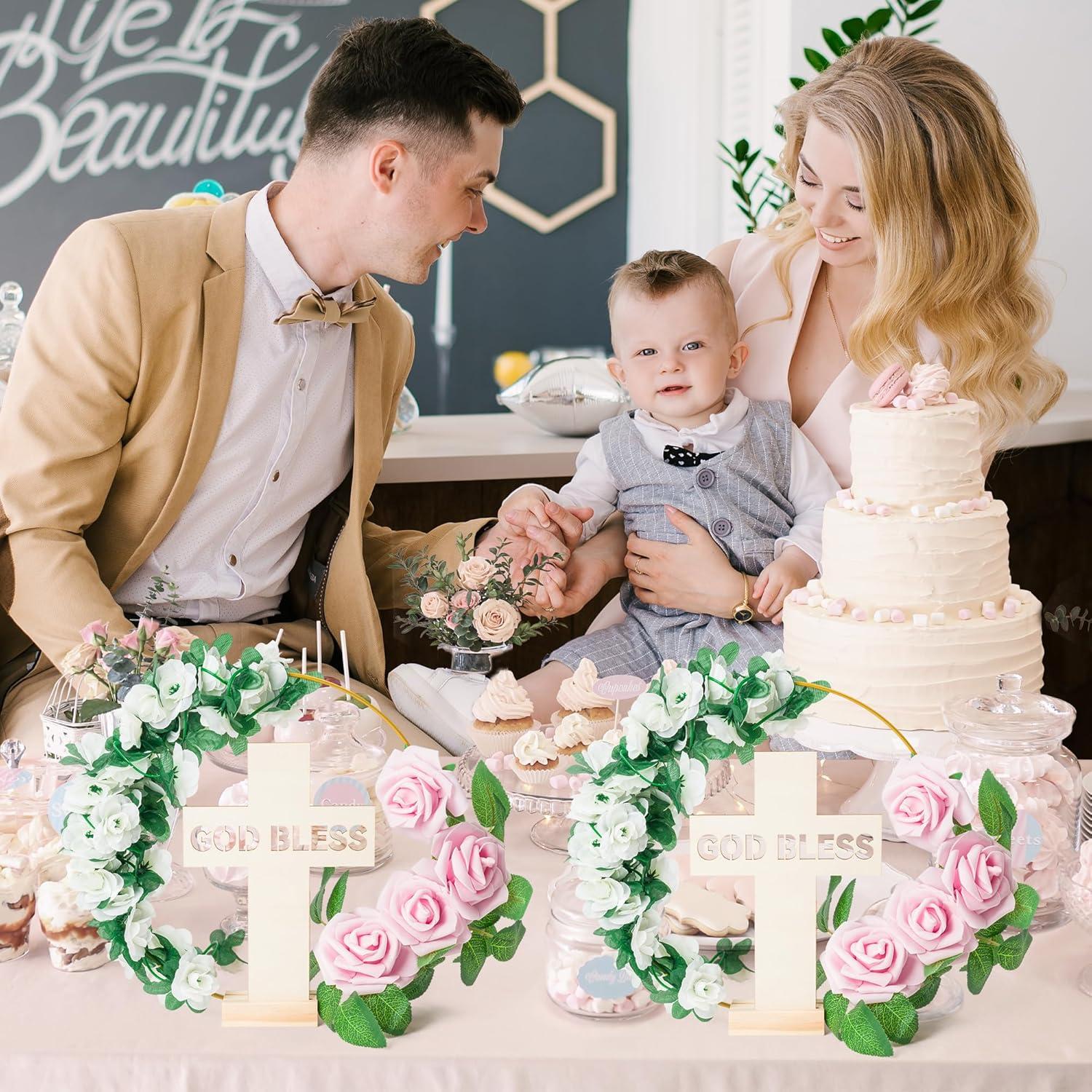 Corona Floral Dorada WATINC con Cruces y Rosas Falsas 25 cm