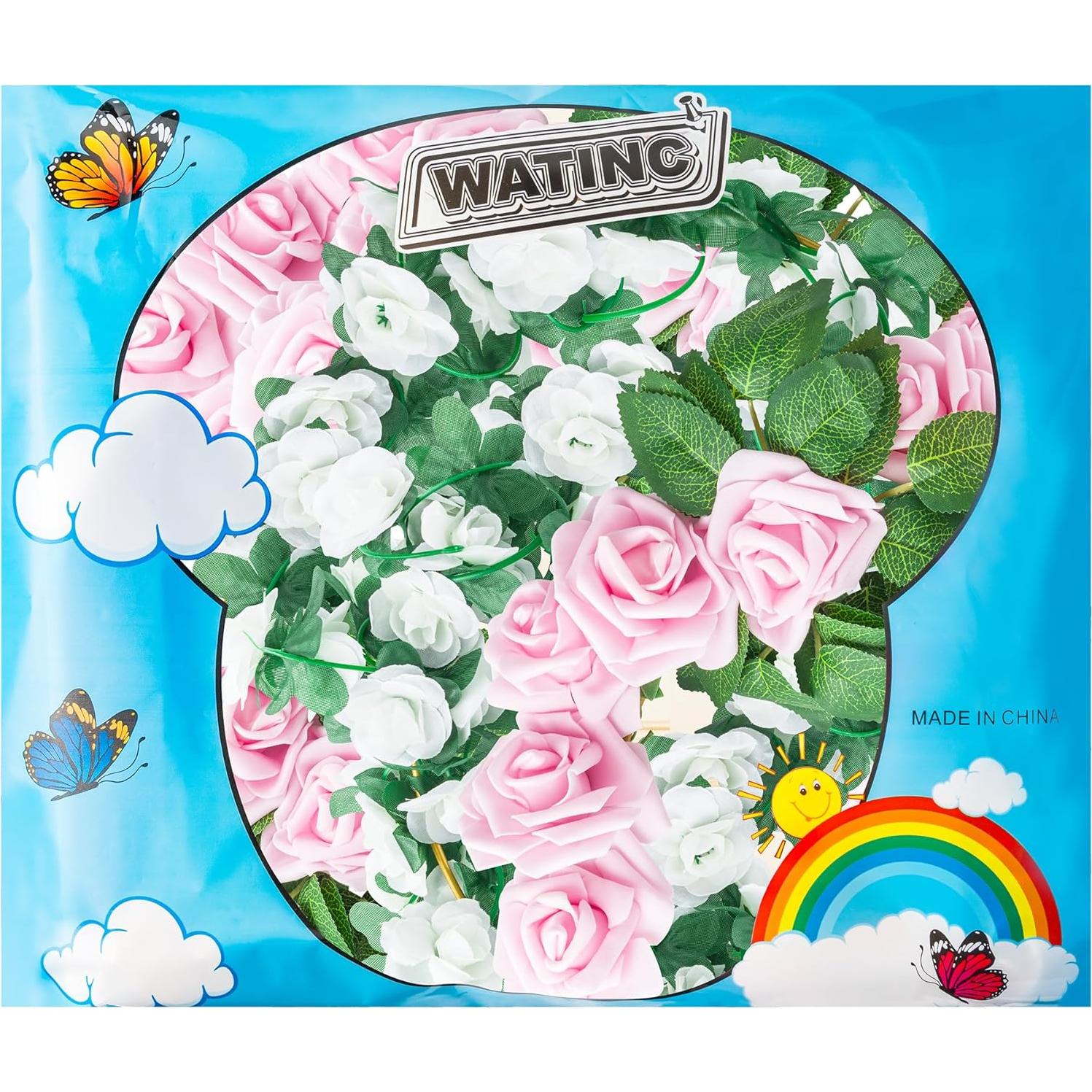 Corona Floral Dorada WATINC con Cruces y Rosas Falsas 25 cm