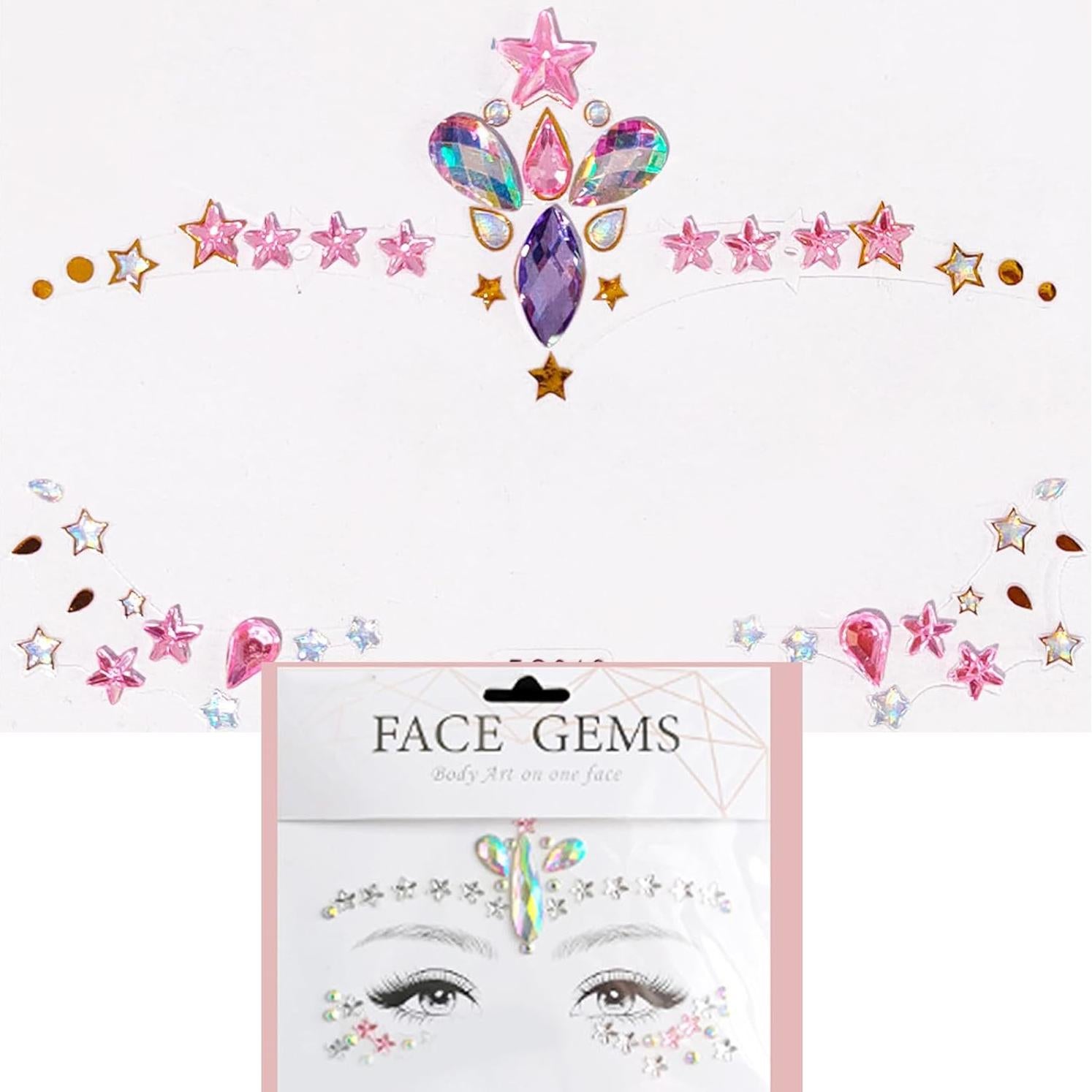 Calcomanías Faciales Rhinestone Ceresa - 2 Hojas Autoadhesivas