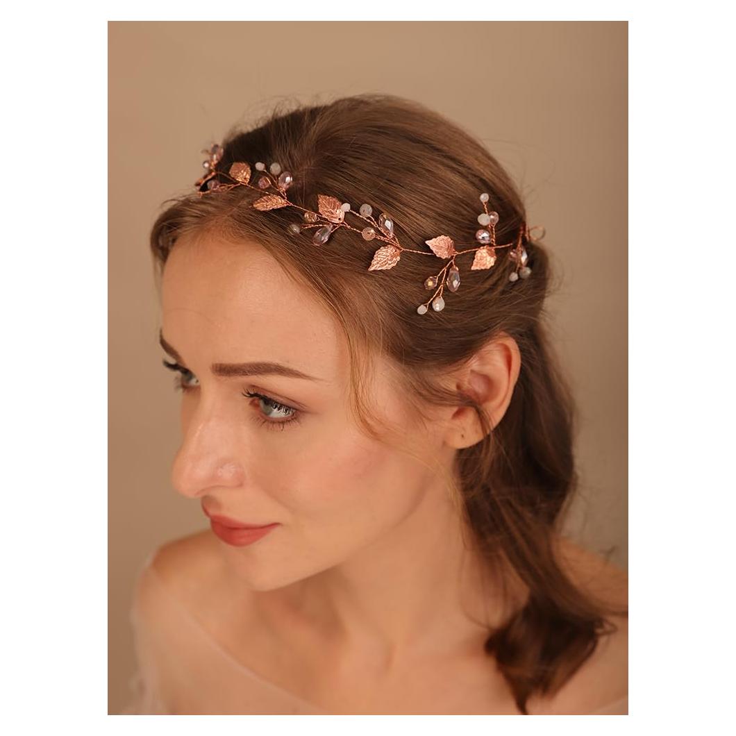 Diadema de Novia Vintage Oro Rosa Lenjicons con Rhinestones