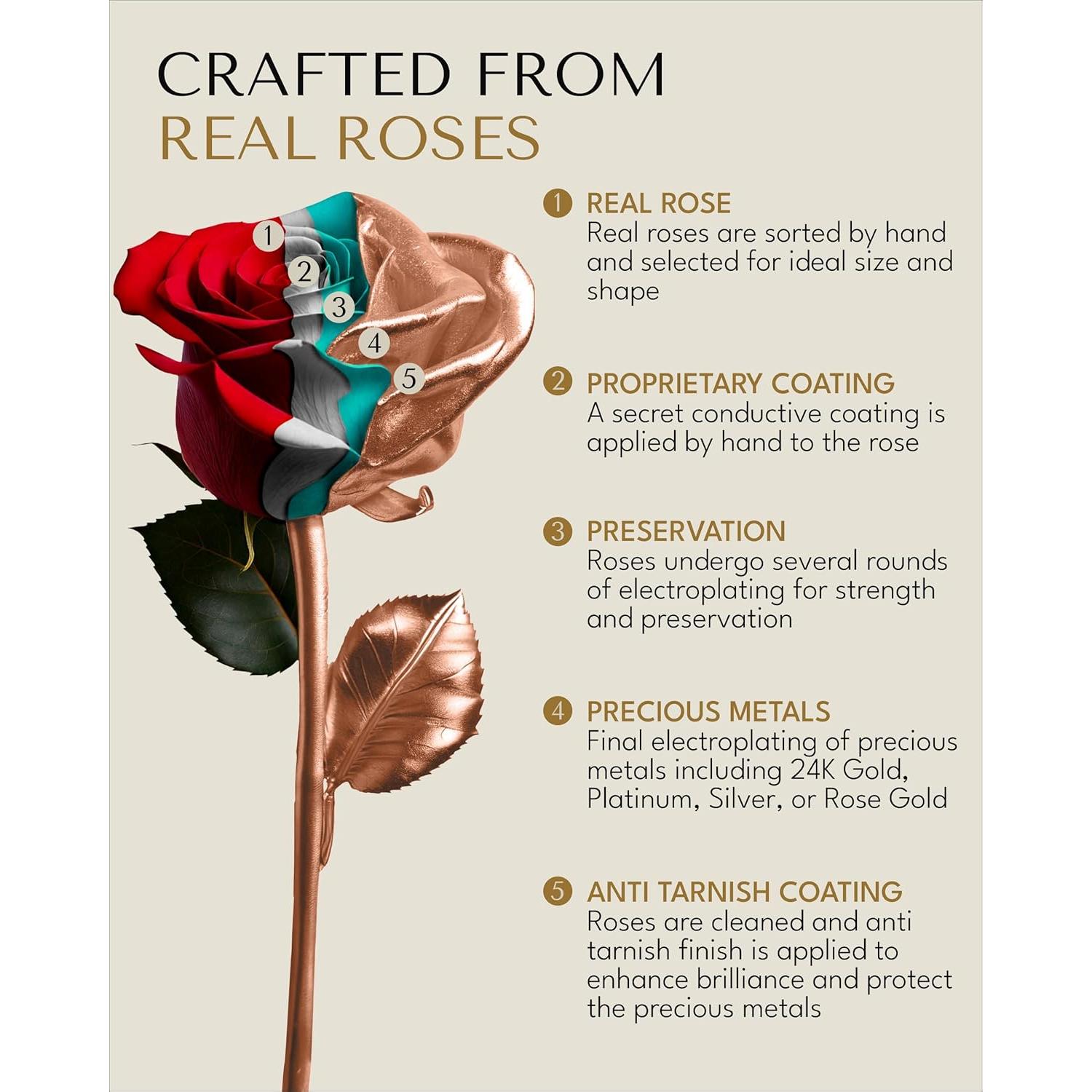 Rosa Eterna Oro Rosa - 2 Rosas Reales en Jarrón Acrílico